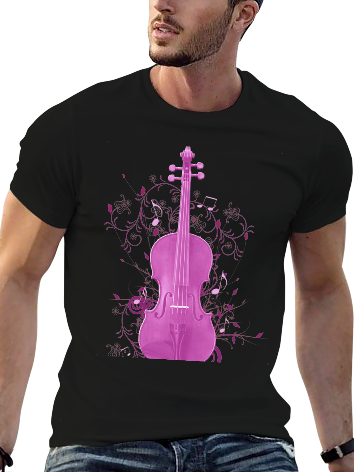 Musical Violin Graphic Tee - Black
