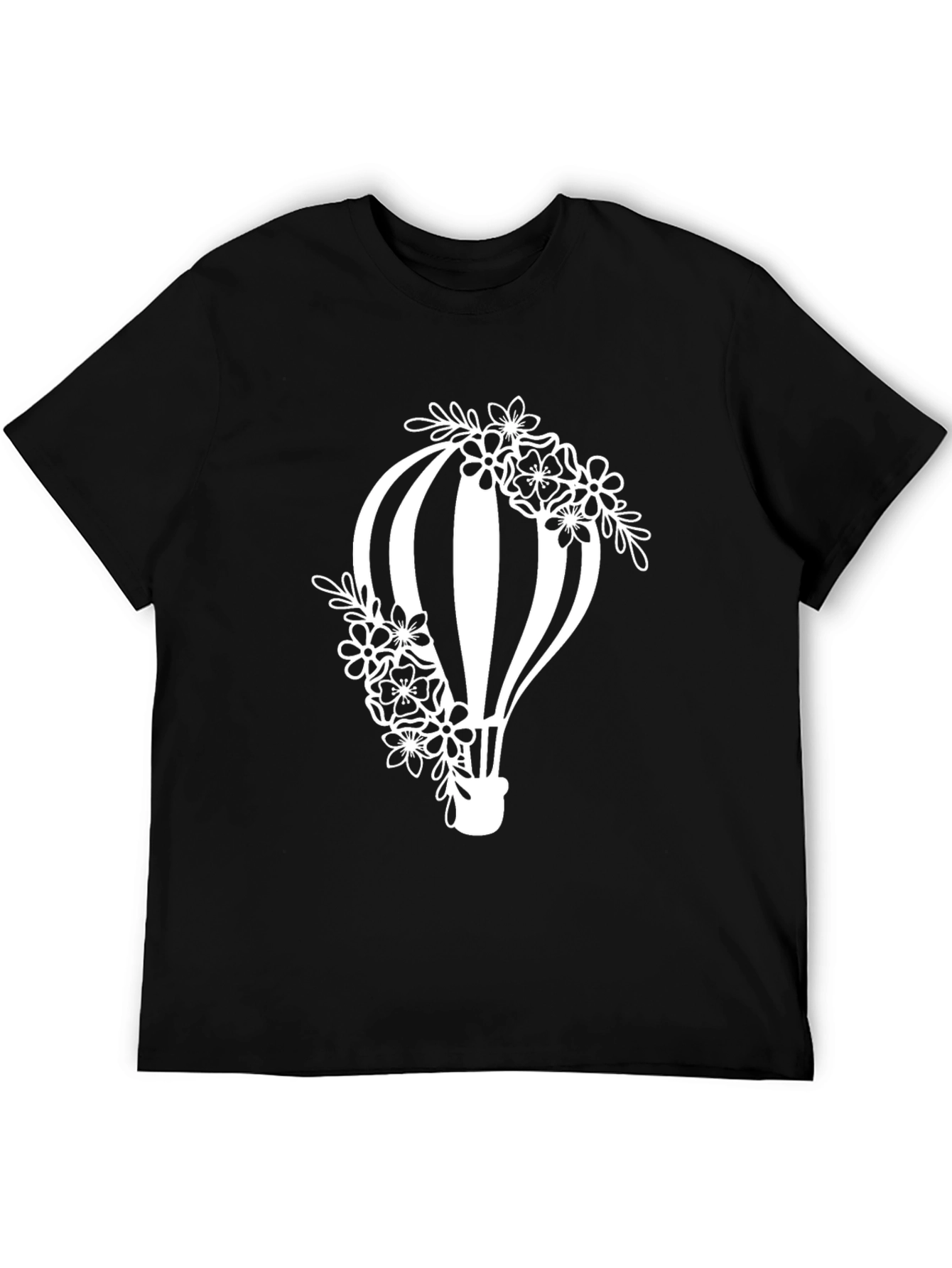Floral Hot Air Balloon Graphic Tee - Black