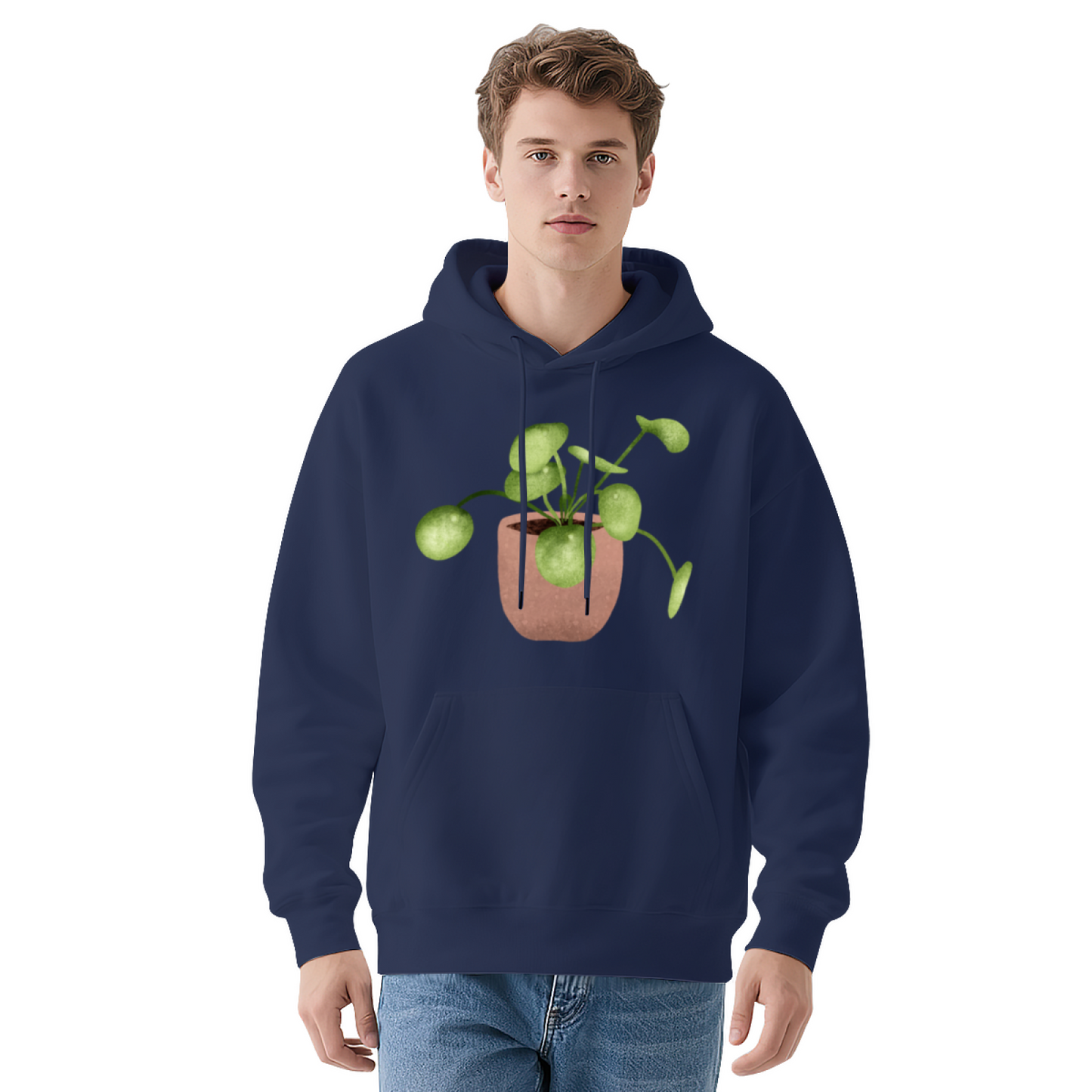 Watercolor Pilea Peperomioides Plant Parent Hoodie, Soft Botanical Sweatshirt