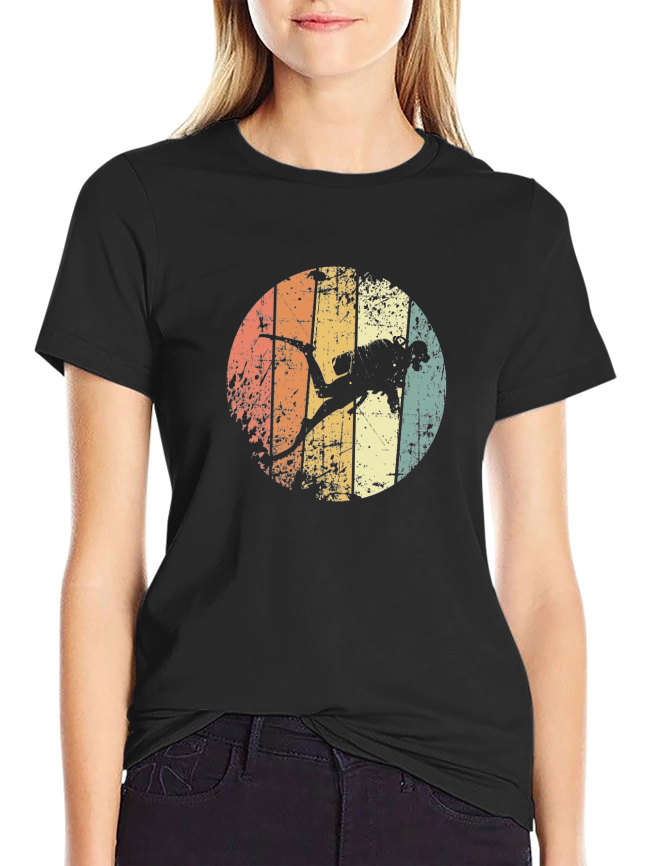 Retro Scuba Diver Graphic Tee - Black Cotton