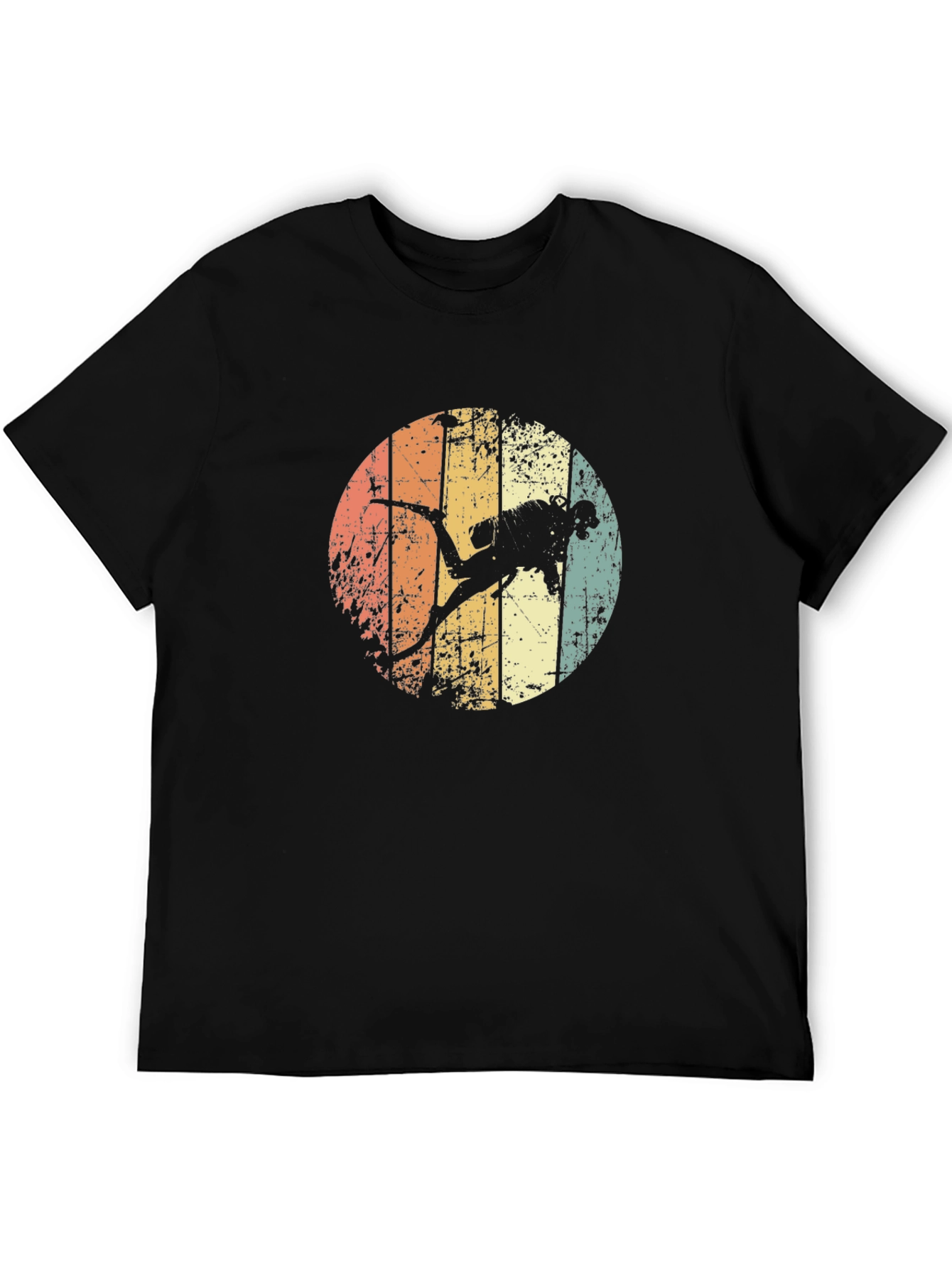 Retro Scuba Diver Graphic Tee - Black Cotton