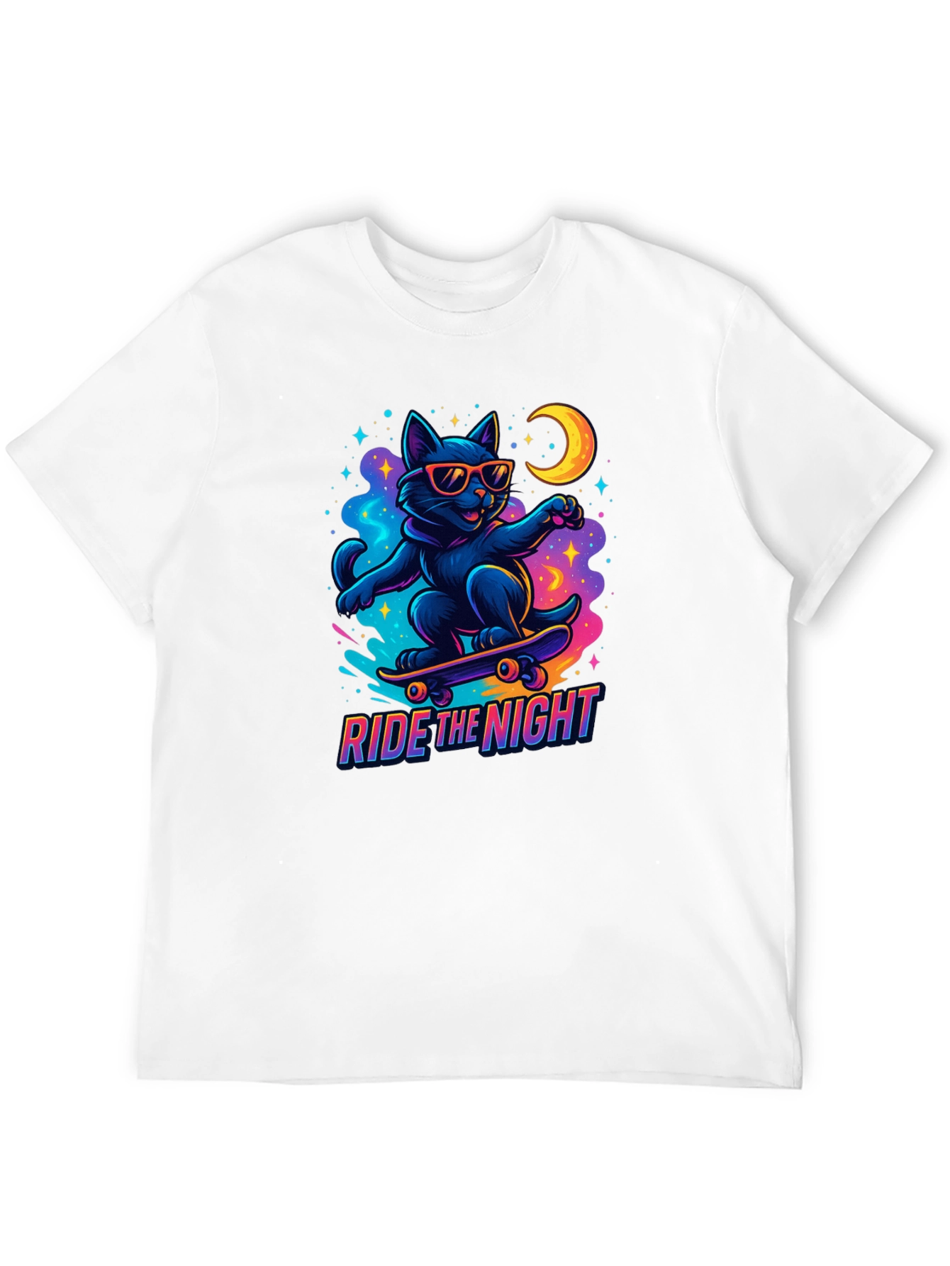 Ride the Night Black Cat Skateboard T-Shirt