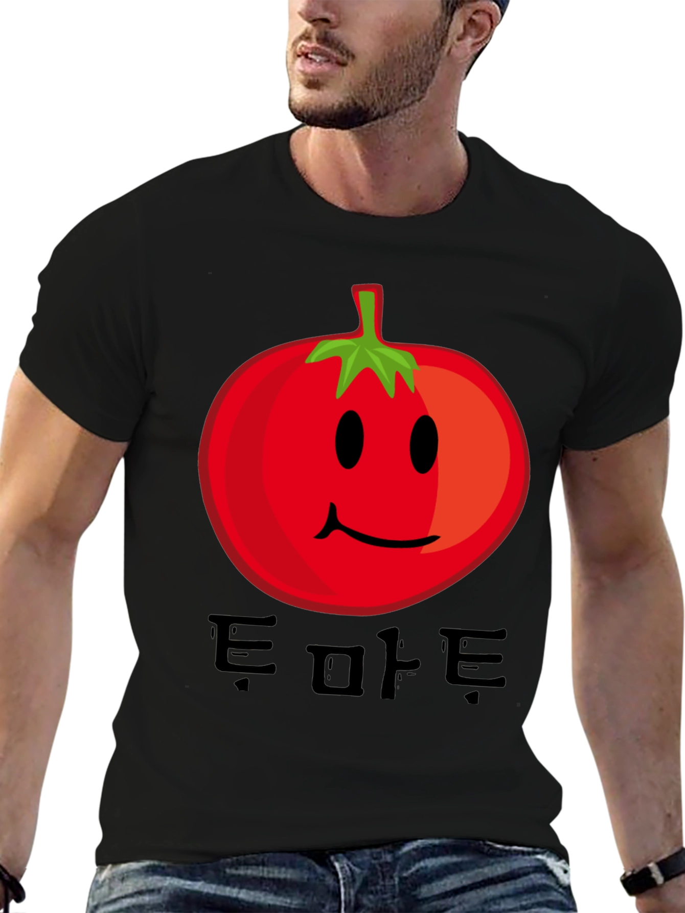 Tomato Smile Graphic T-Shirt - Korean Text