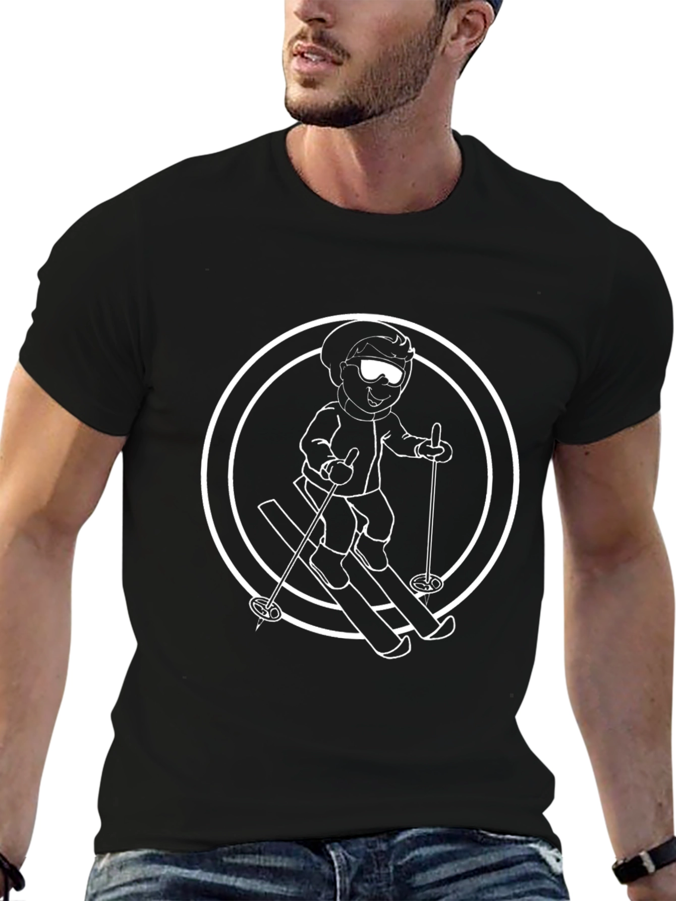 Skiing Cartoon Graphic T-Shirt