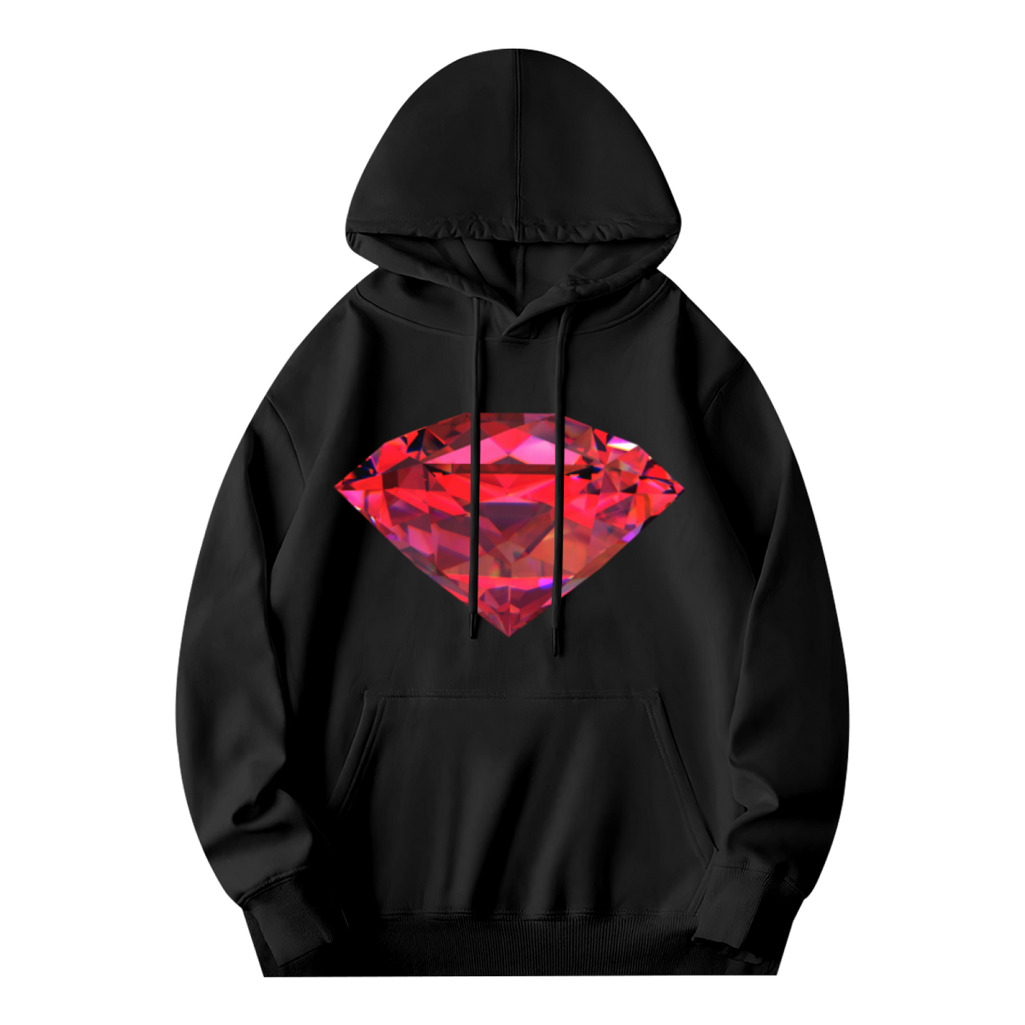 Shiny Red Ruby Diamond Black Hoodie, Unisex Fashion Comfort Hooded Top