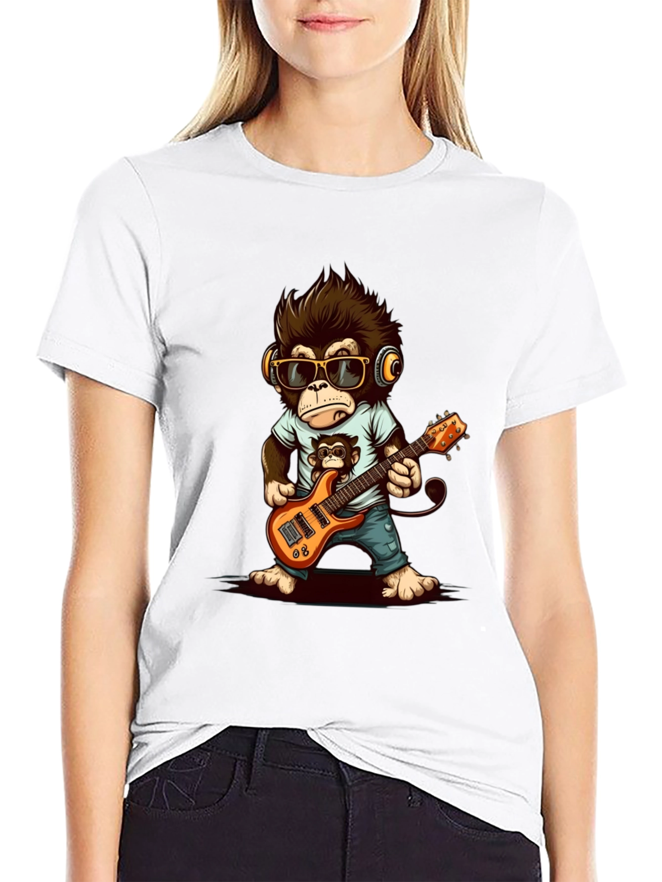 Cool Monkey Guitarist Graphic Tee