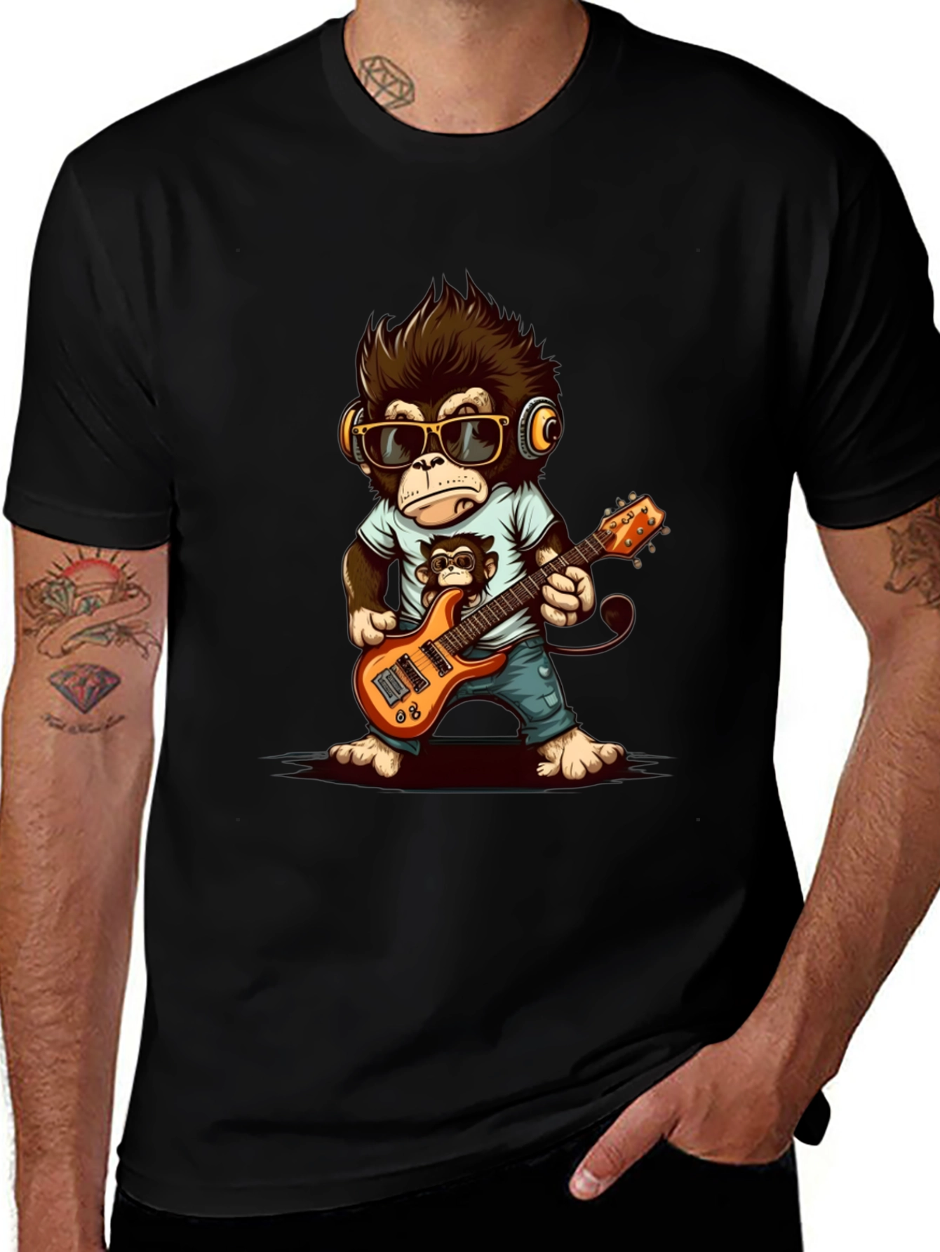 Cool Monkey Guitarist Graphic Tee