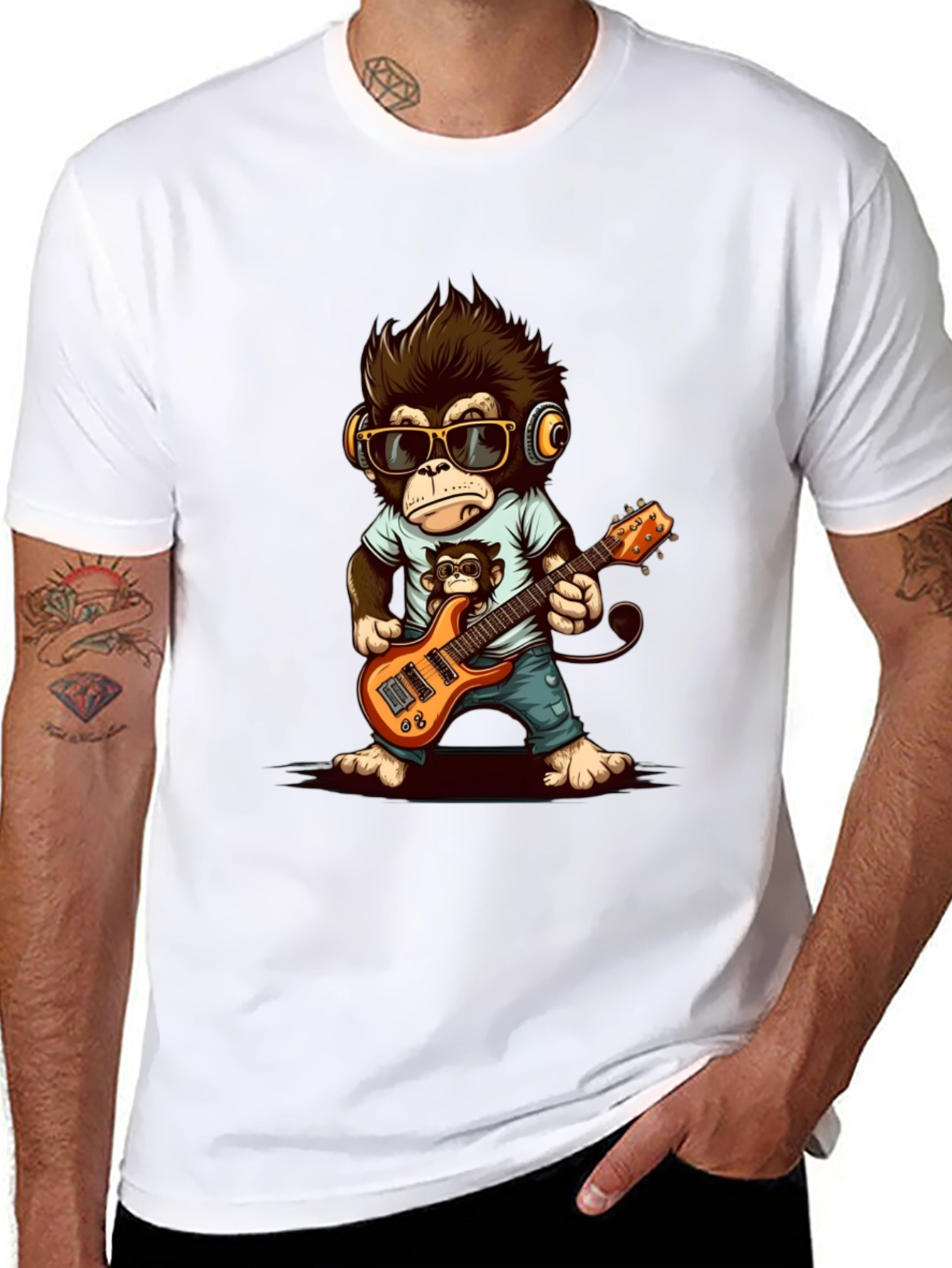 Cool Monkey Guitarist Graphic Tee