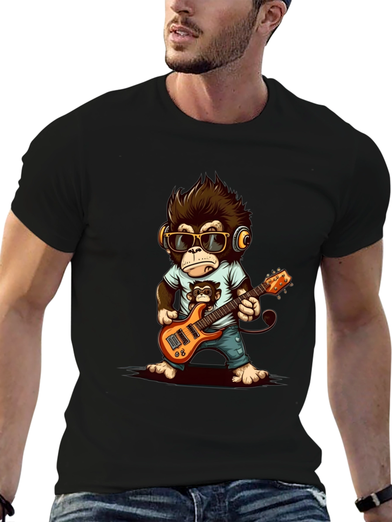 Cool Monkey Guitarist Graphic Tee