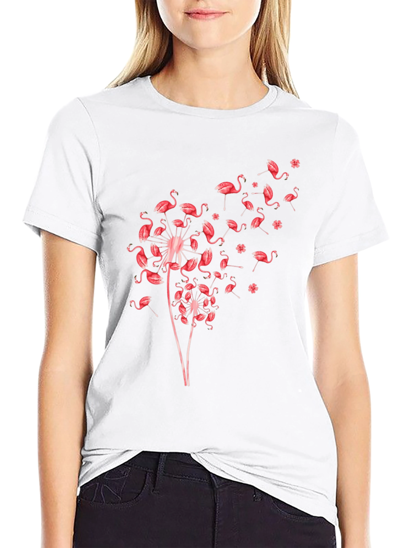 Flamingo Dandelion Graphic Print T-Shirt