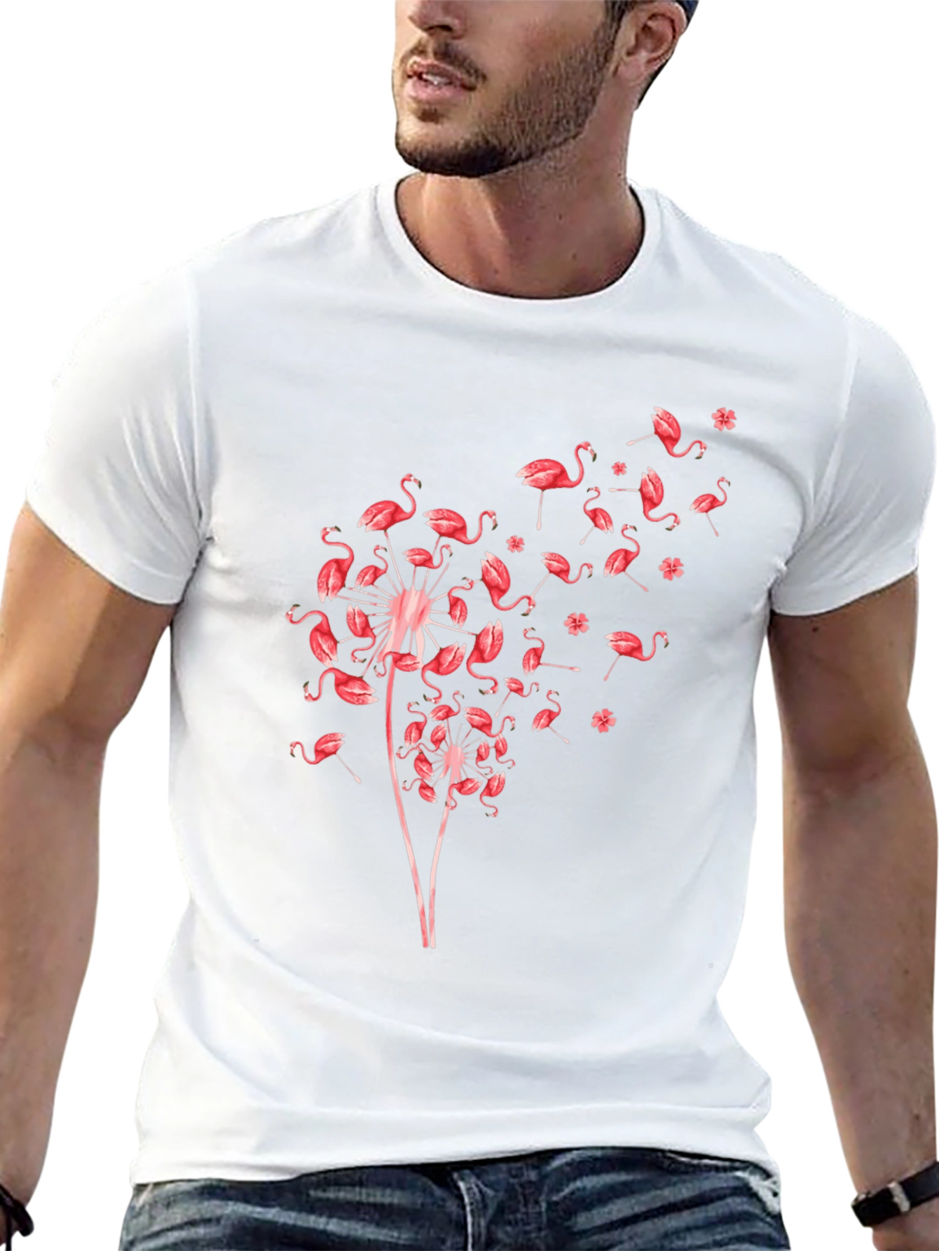Flamingo Dandelion Graphic Print T-Shirt
