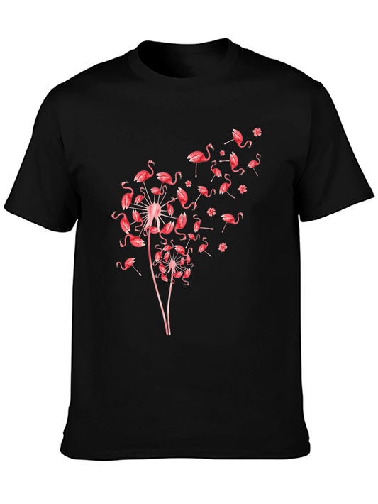 Flamingo Dandelion Graphic Print T-Shirt