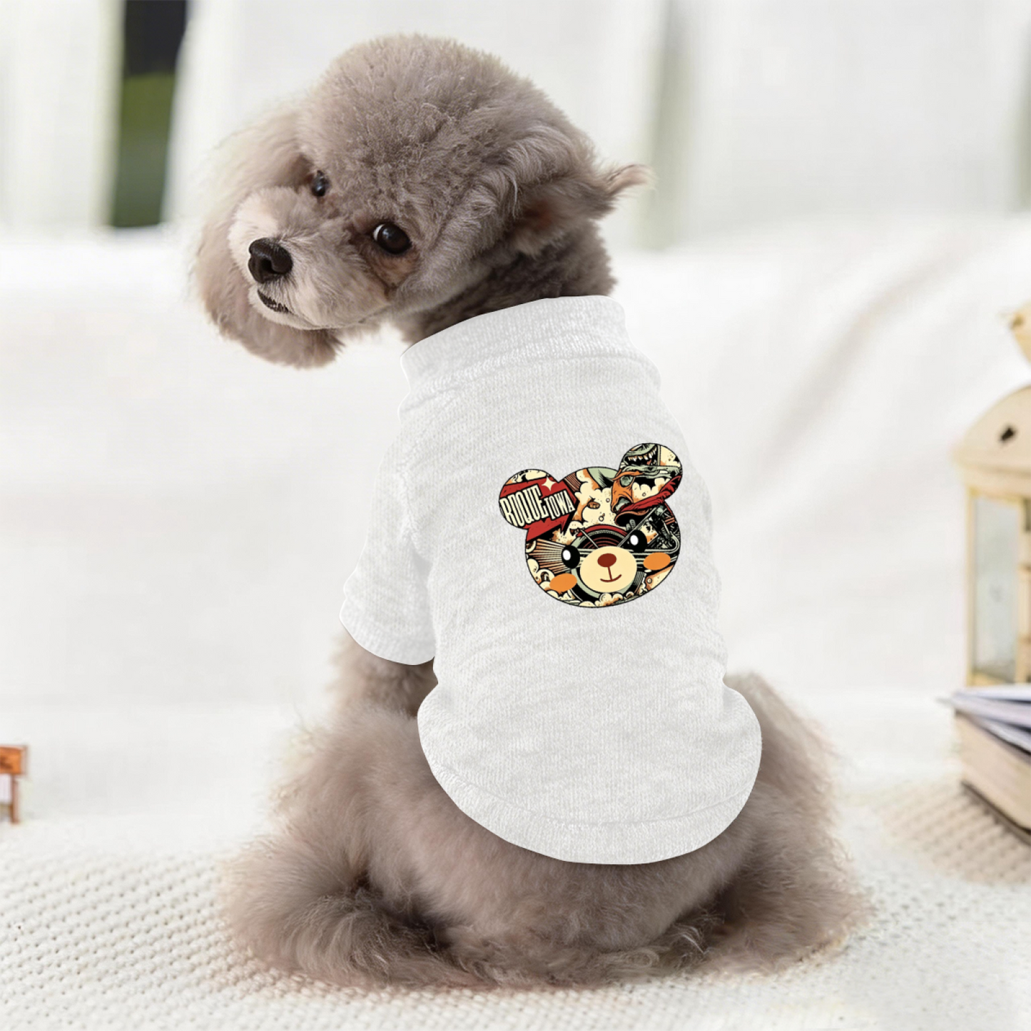 Retro Comic Bear Graphic Pet Pullover Sweater, Cool Street Style Dog Clothes