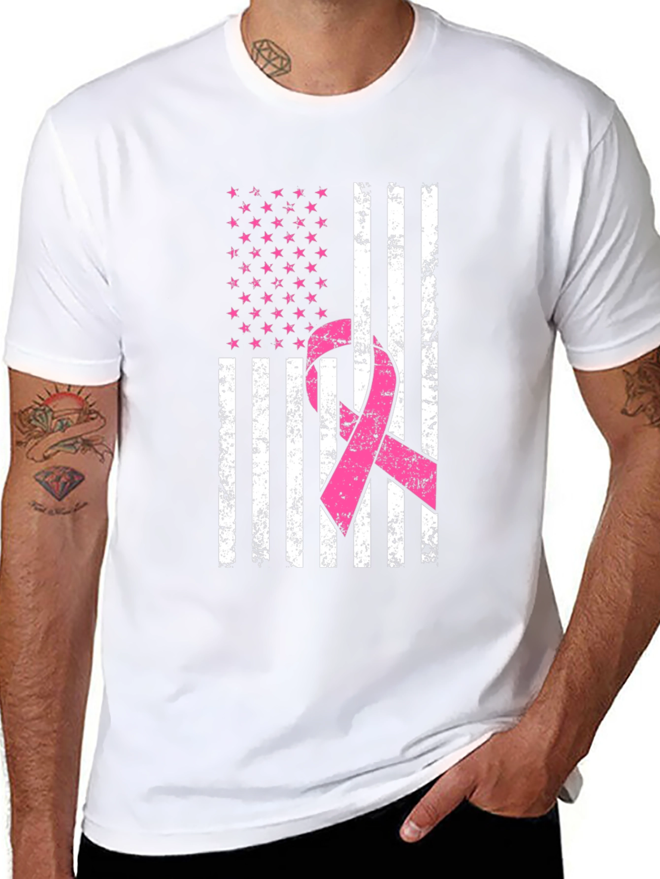 Distressed Flag Breast Cancer Awareness T-Shirt