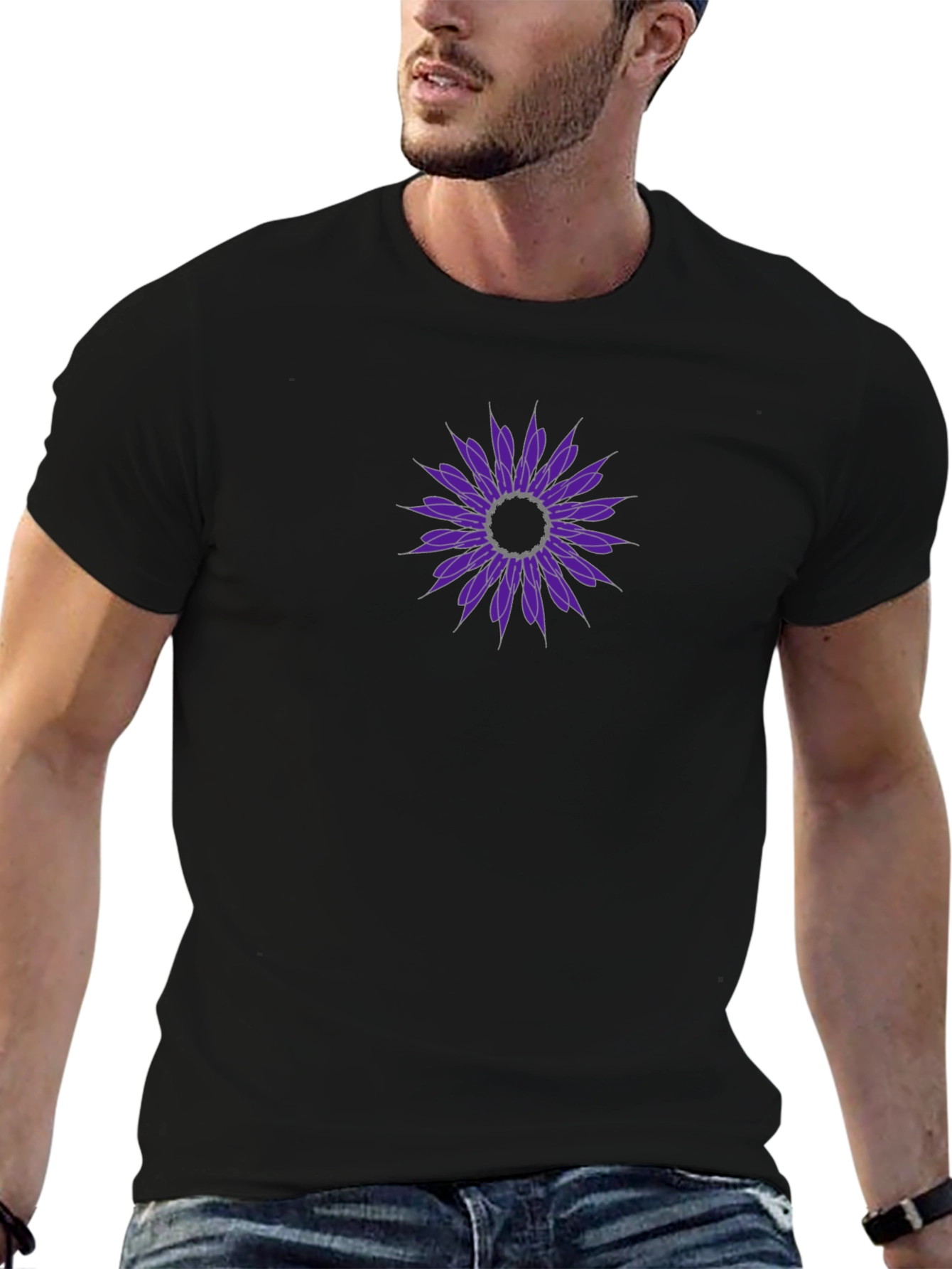 Black Tee with Purple Floral Design