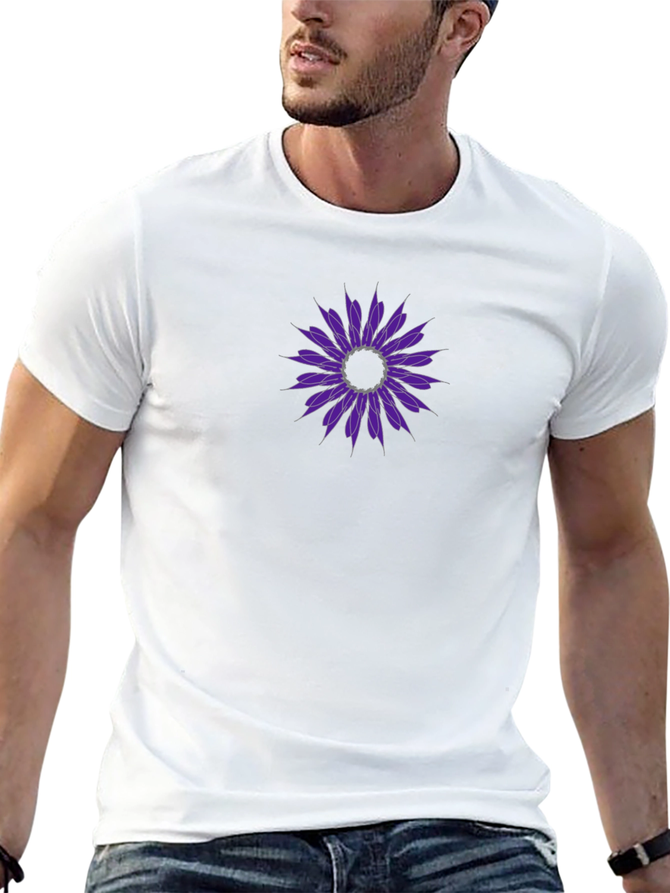 Black Tee with Purple Floral Design