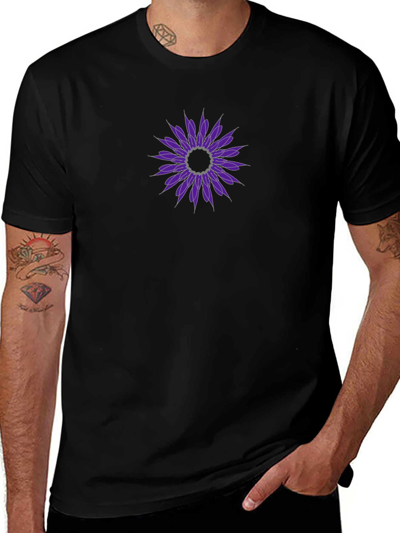 Black Tee with Purple Floral Design