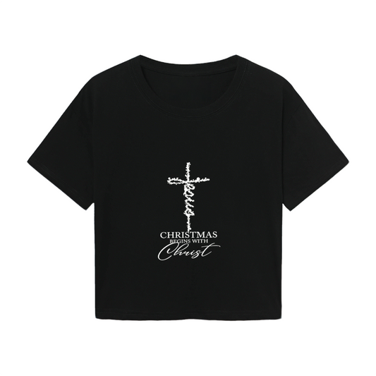 Christmas Begins With Christ Cross Faith?Themed Crop Top