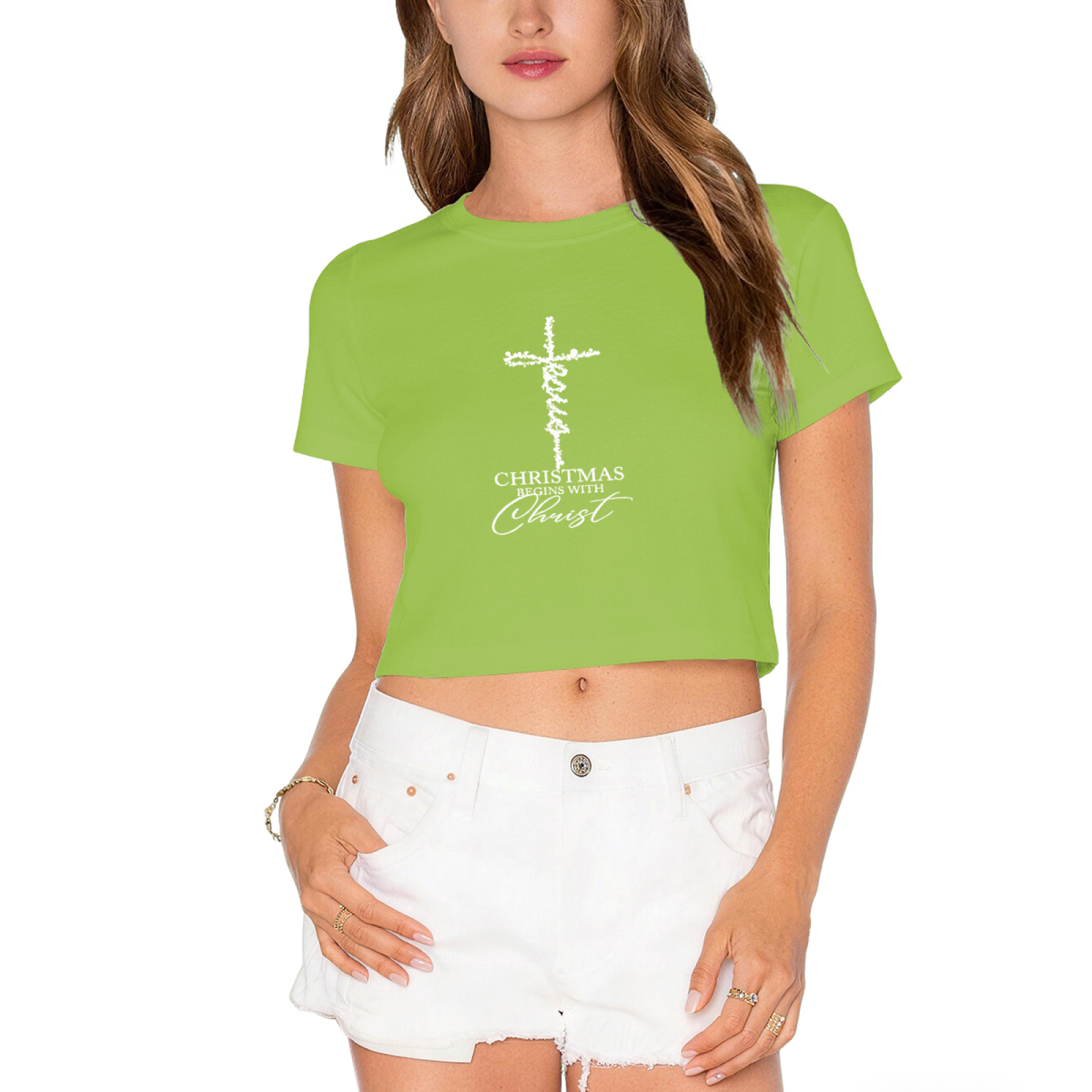 Christmas Begins With Christ Cross Faith?Themed Crop Top