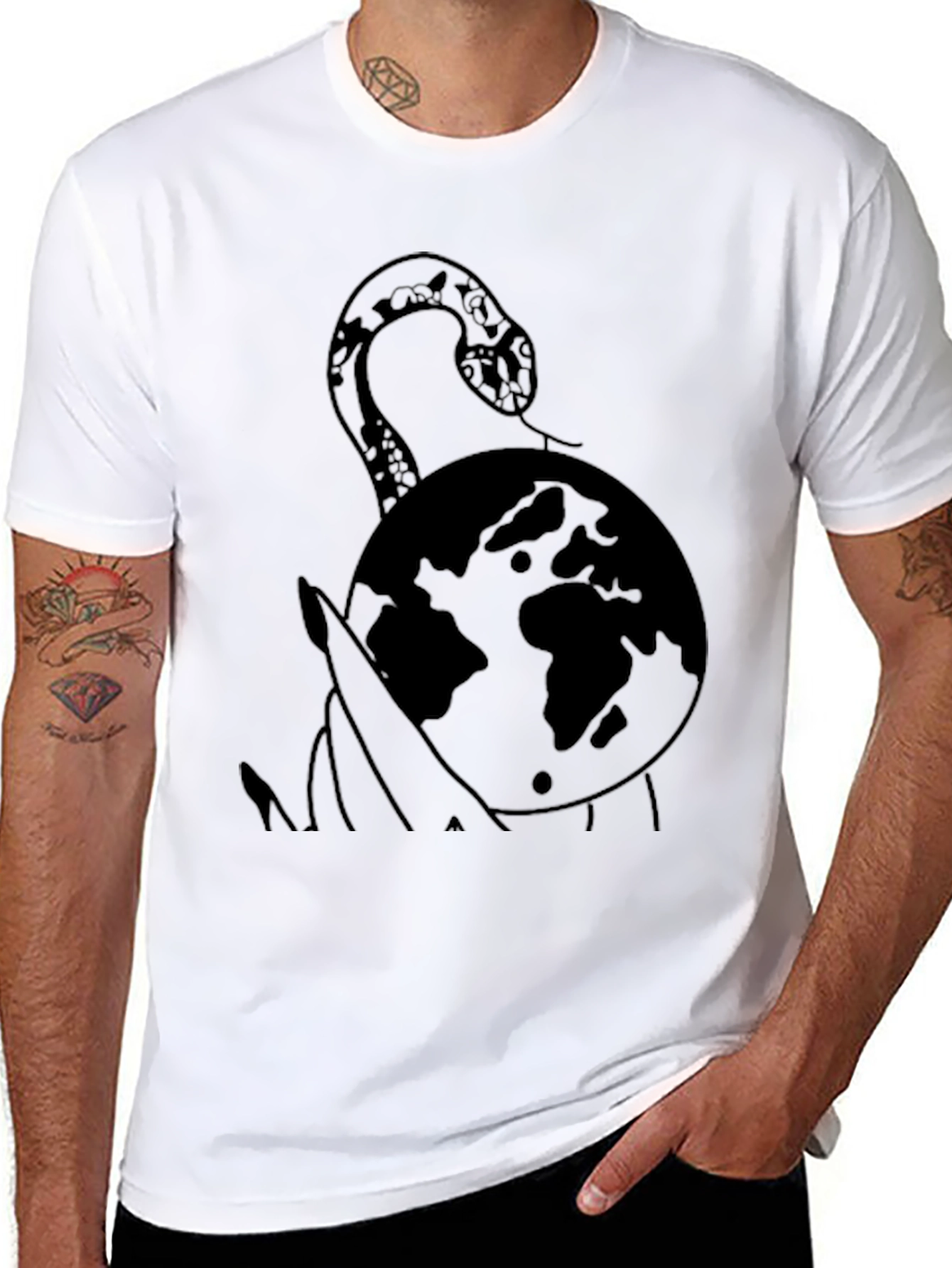 Snake and Globe Graphic T-Shirt - Black
