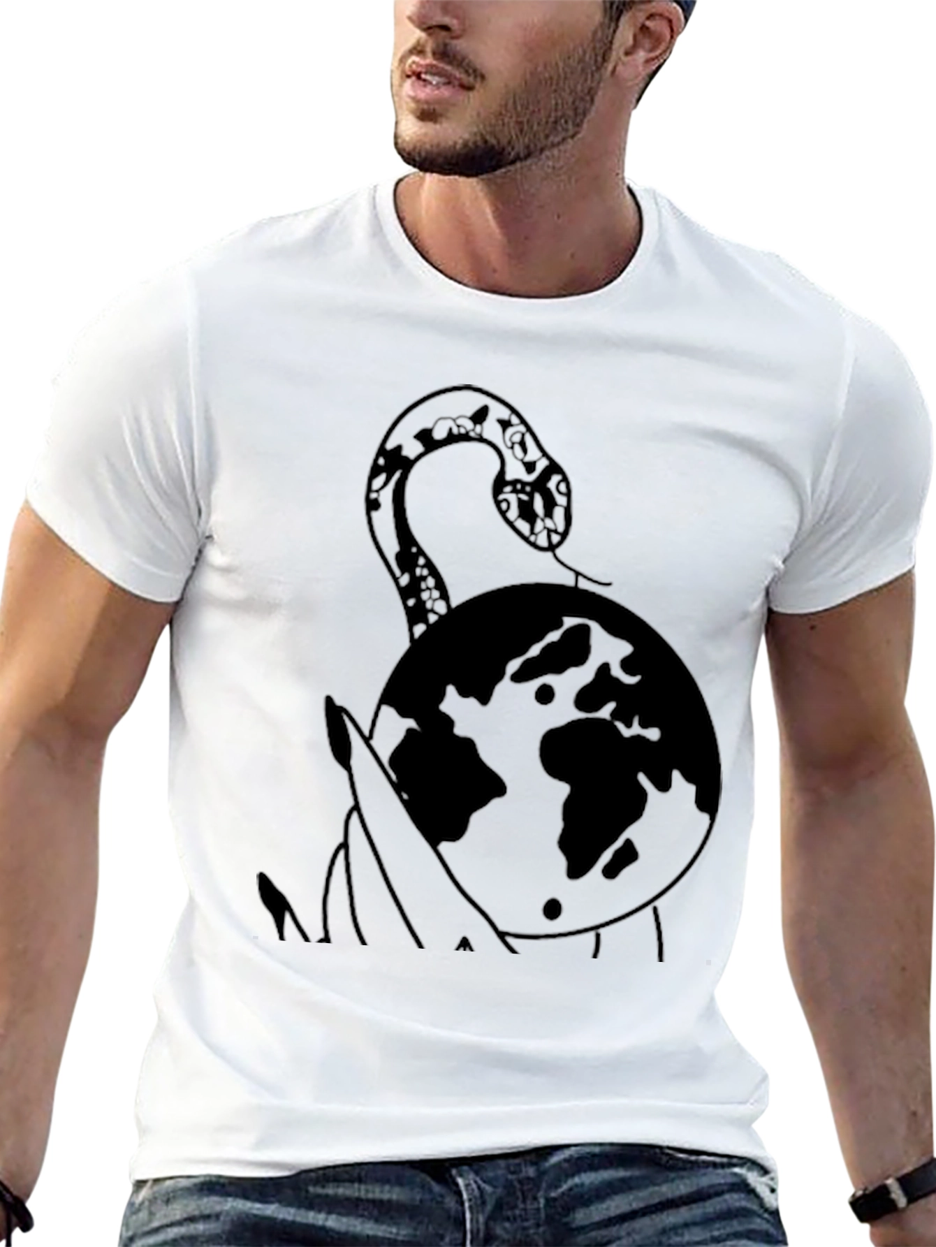 Snake and Globe Graphic T-Shirt - Black