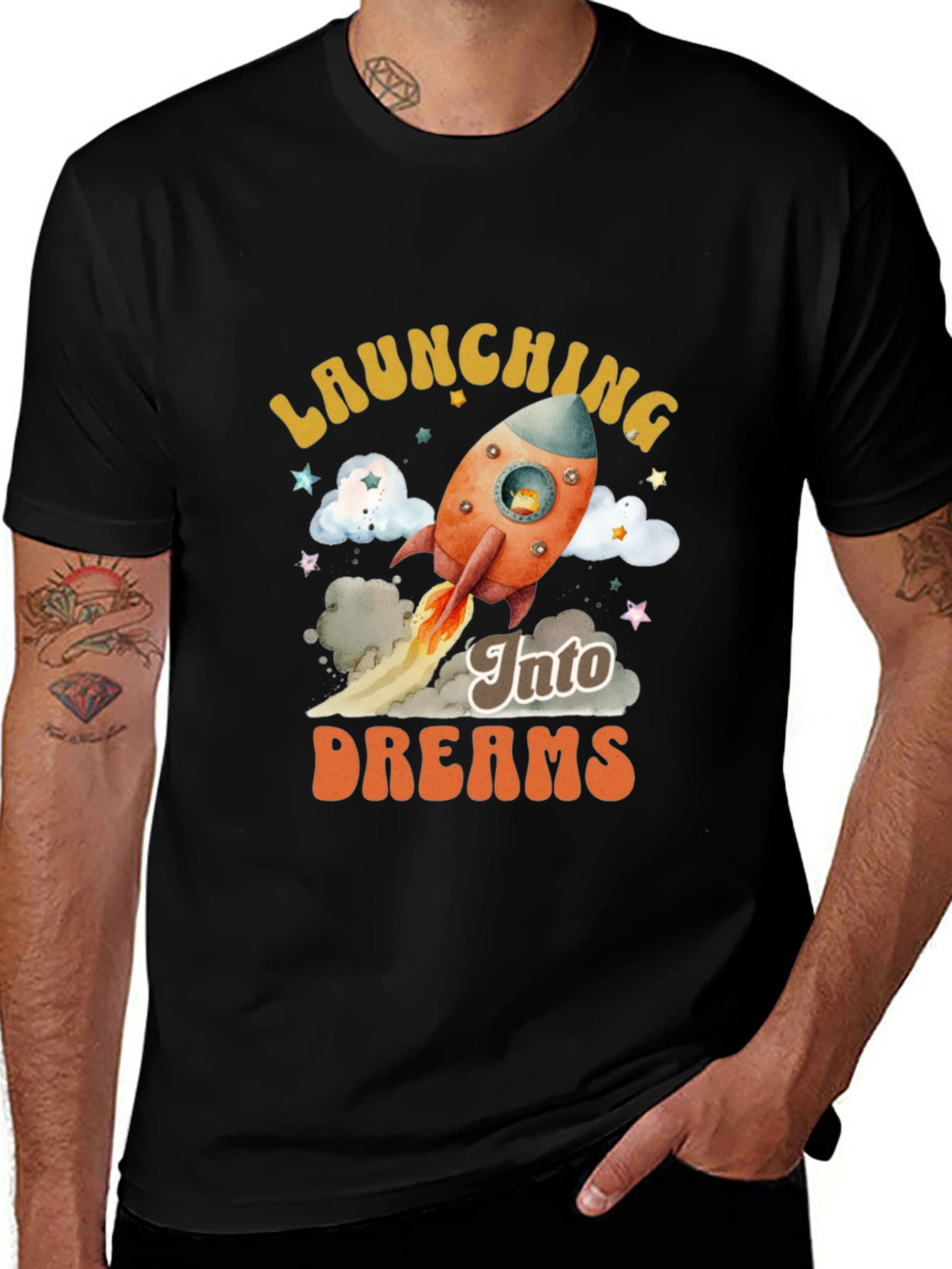 Launching Into Dreams Black Graphic T-Shirt