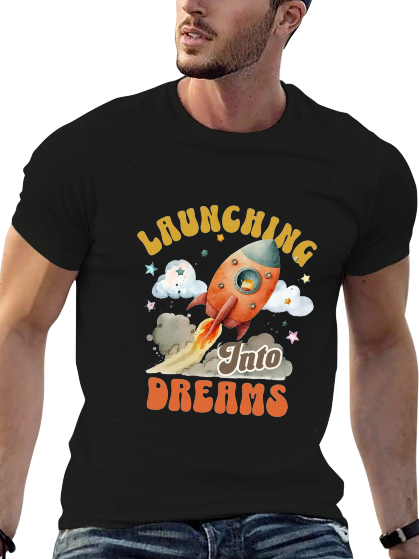 Launching Into Dreams Black Graphic T-Shirt