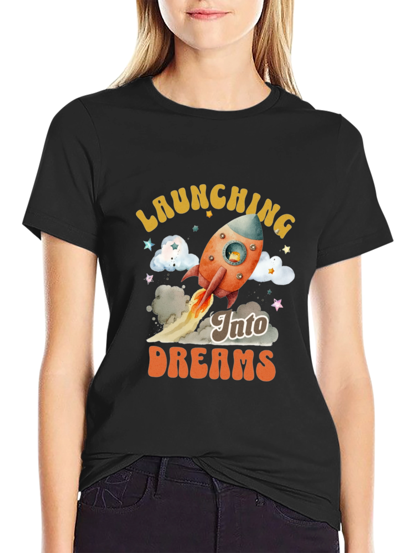 Launching Into Dreams Black Graphic T-Shirt