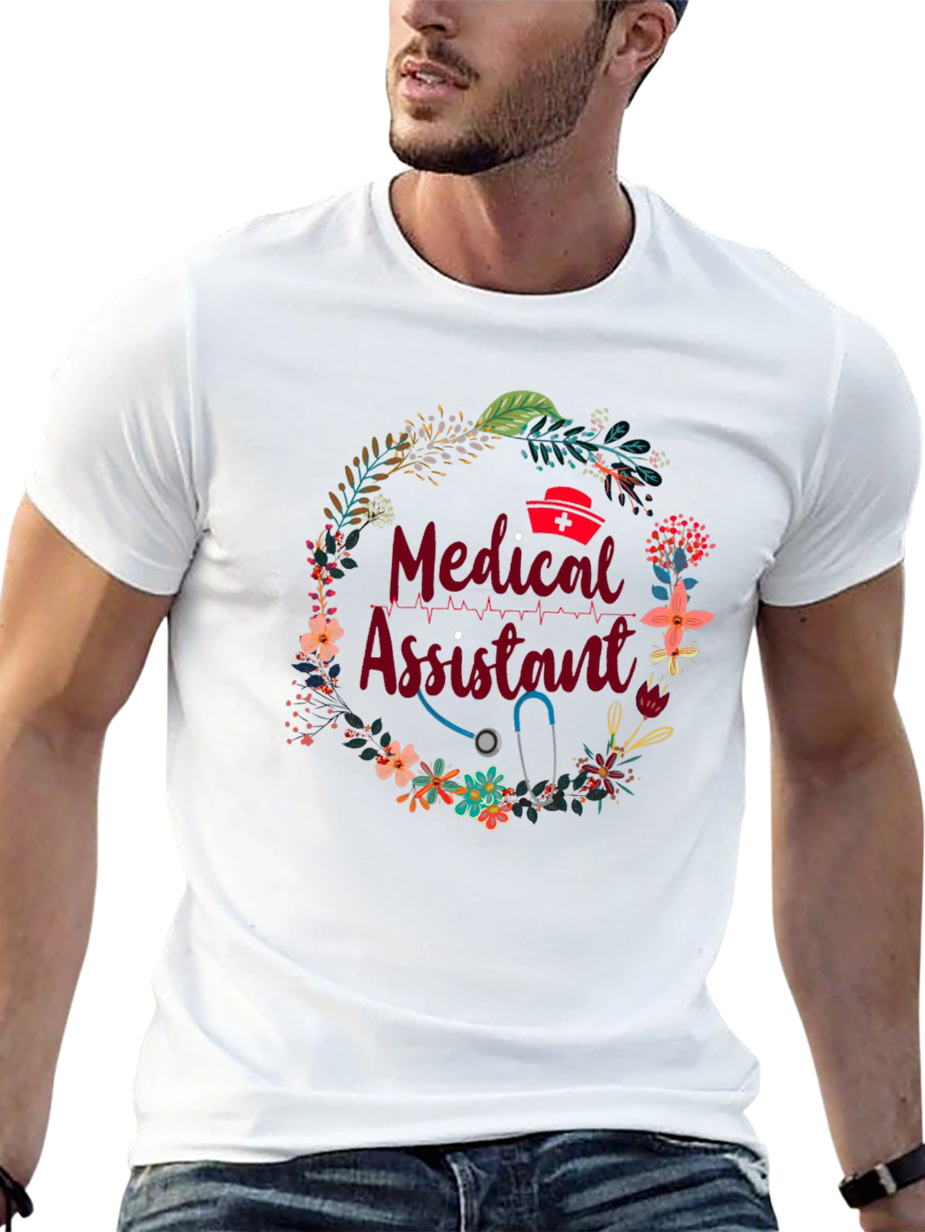 Medical Assistant Floral Wreath Black T-Shirt
