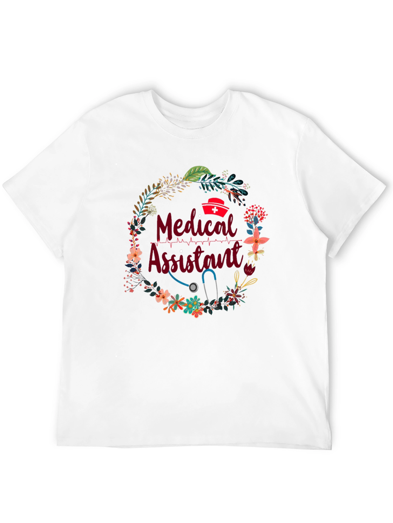 Medical Assistant Floral Wreath Black T-Shirt
