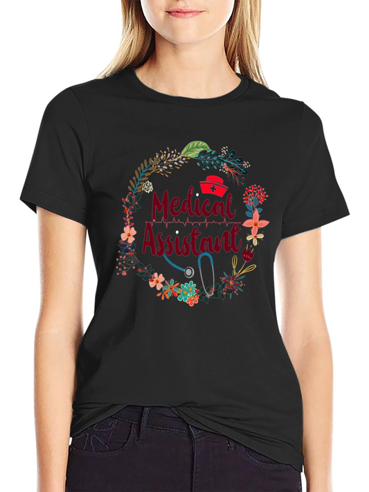 Medical Assistant Floral Wreath Black T-Shirt