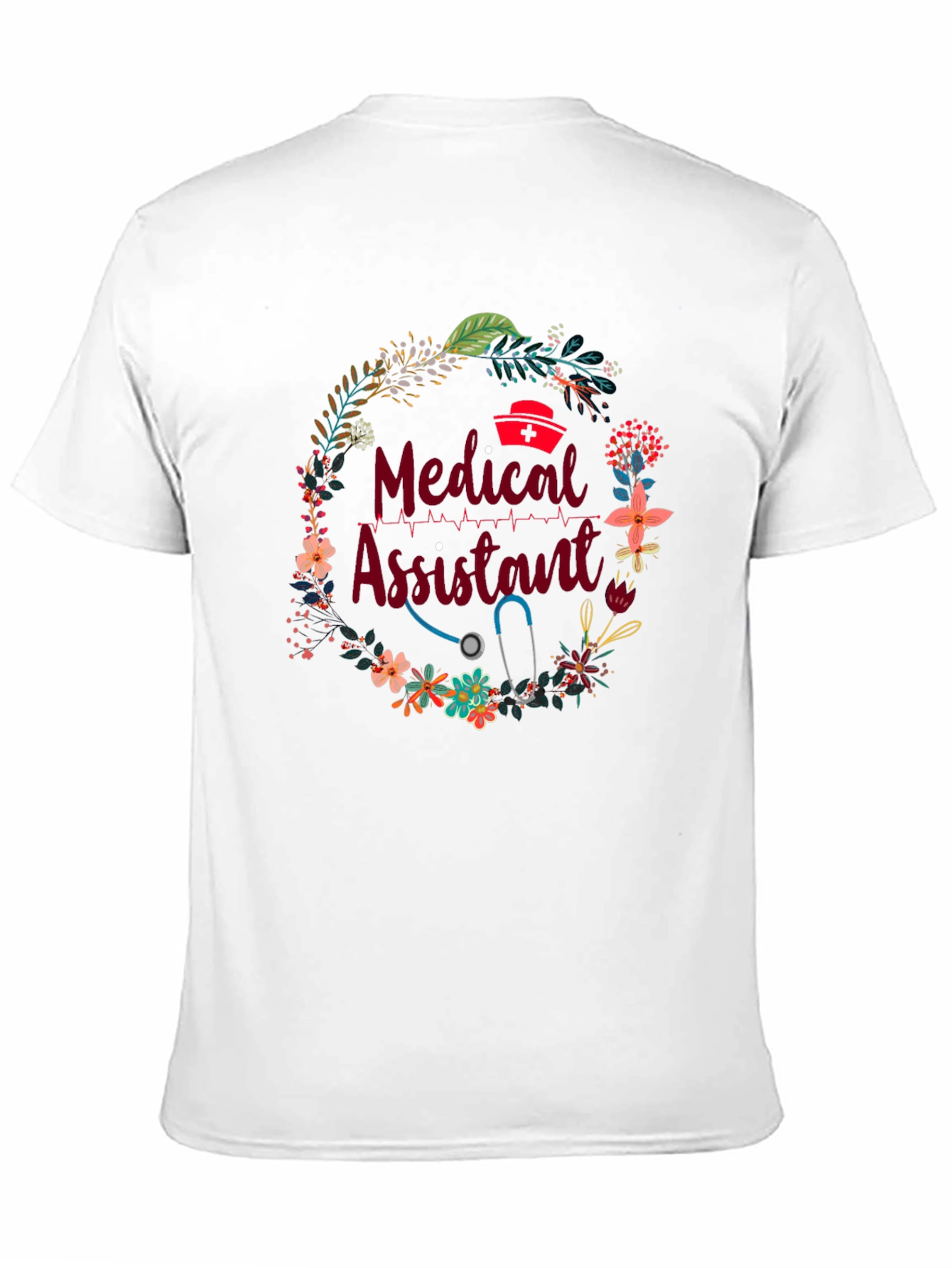 Medical Assistant Floral Wreath Black T-Shirt
