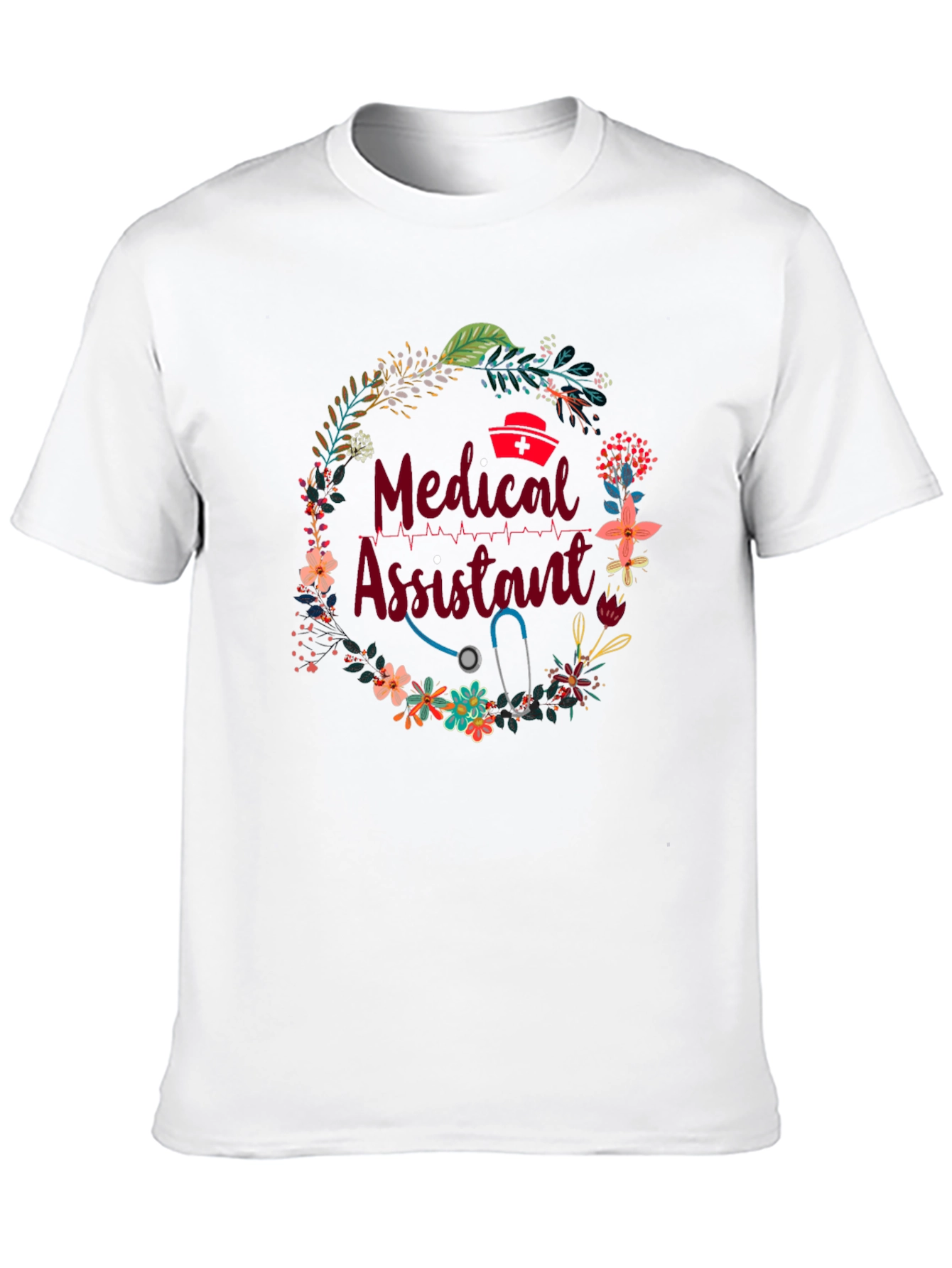 Medical Assistant Floral Wreath Black T-Shirt