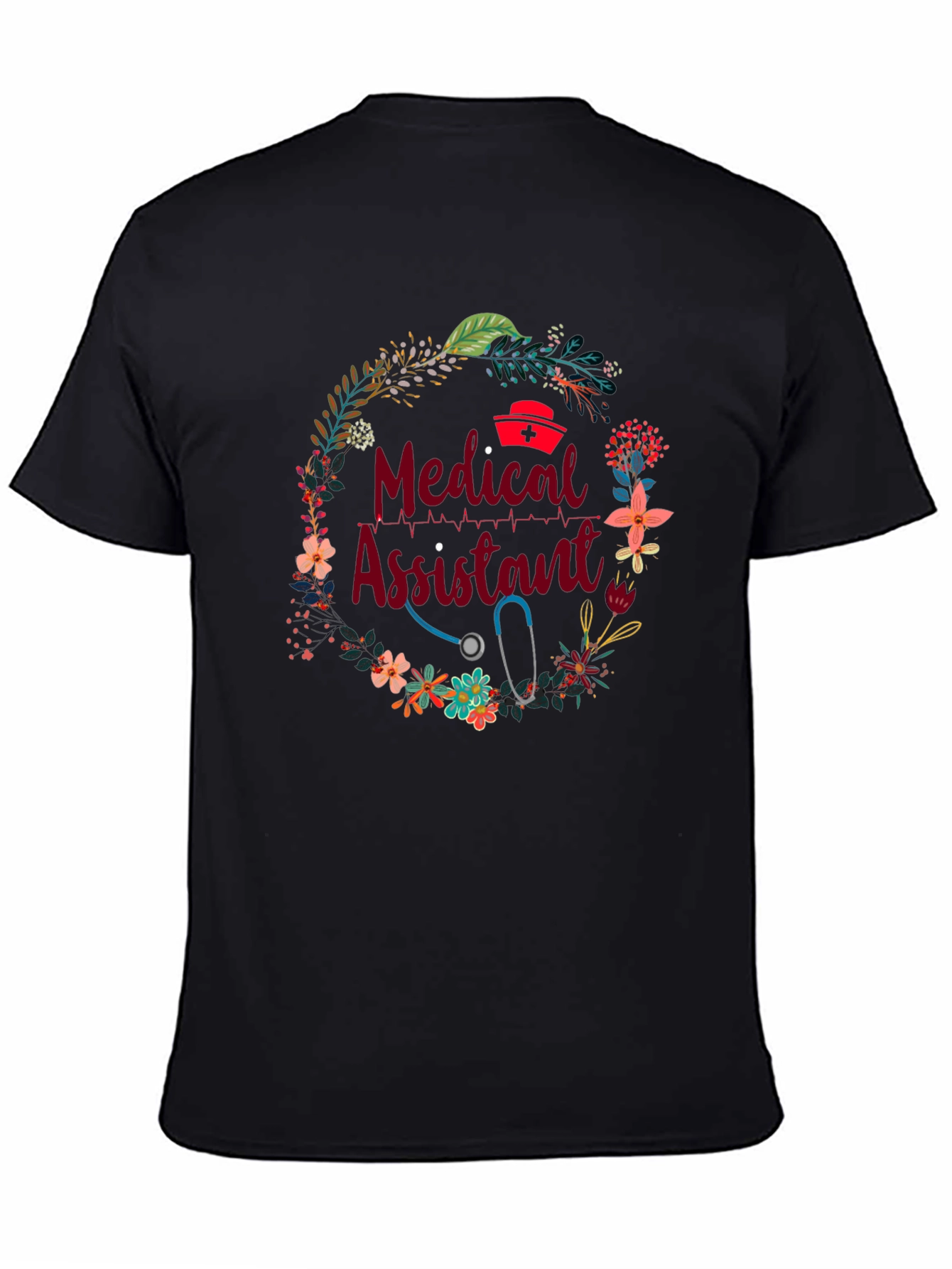 Medical Assistant Floral Wreath Black T-Shirt