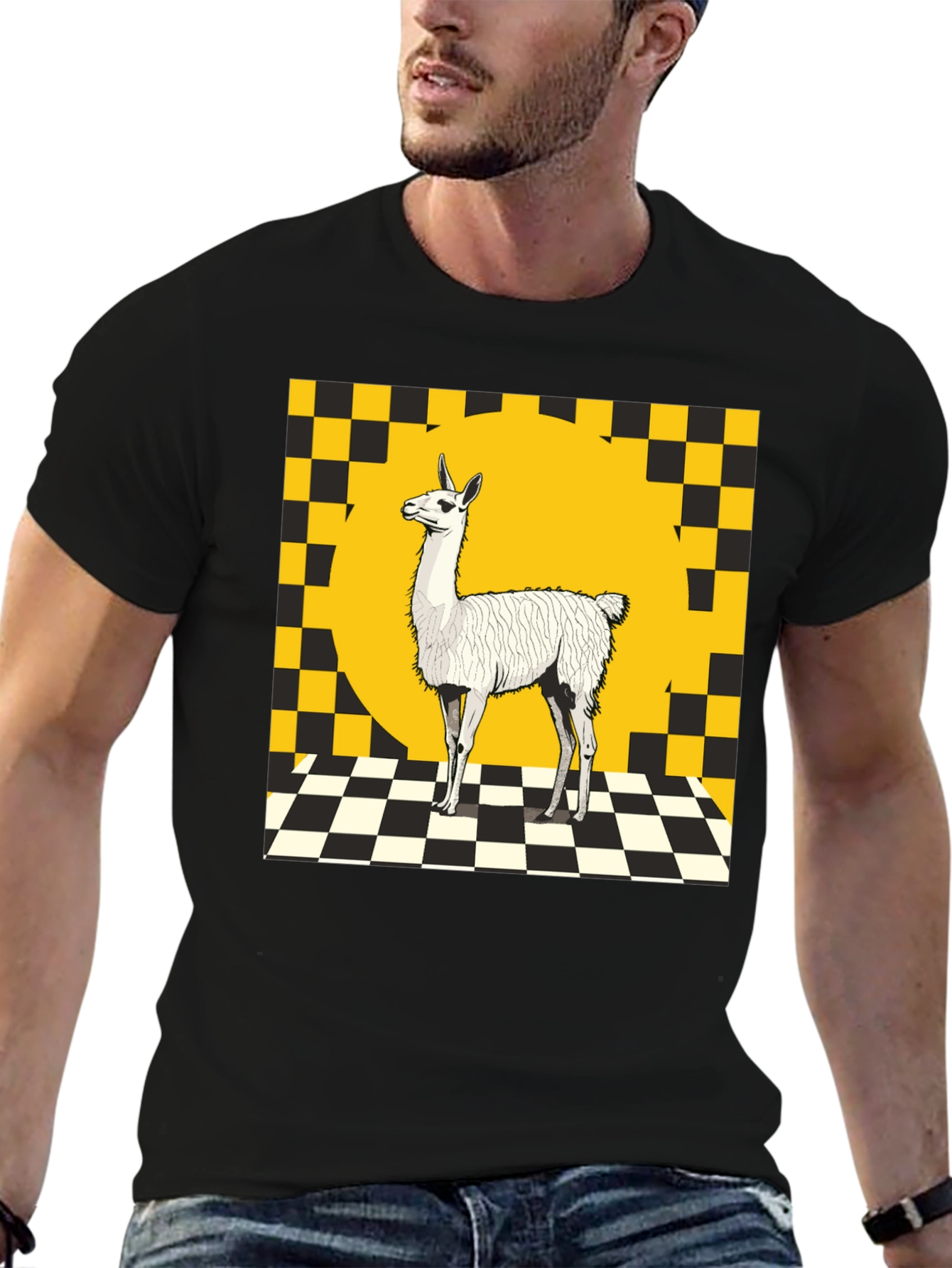 Llama Graphic Tee - Checkerboard Style