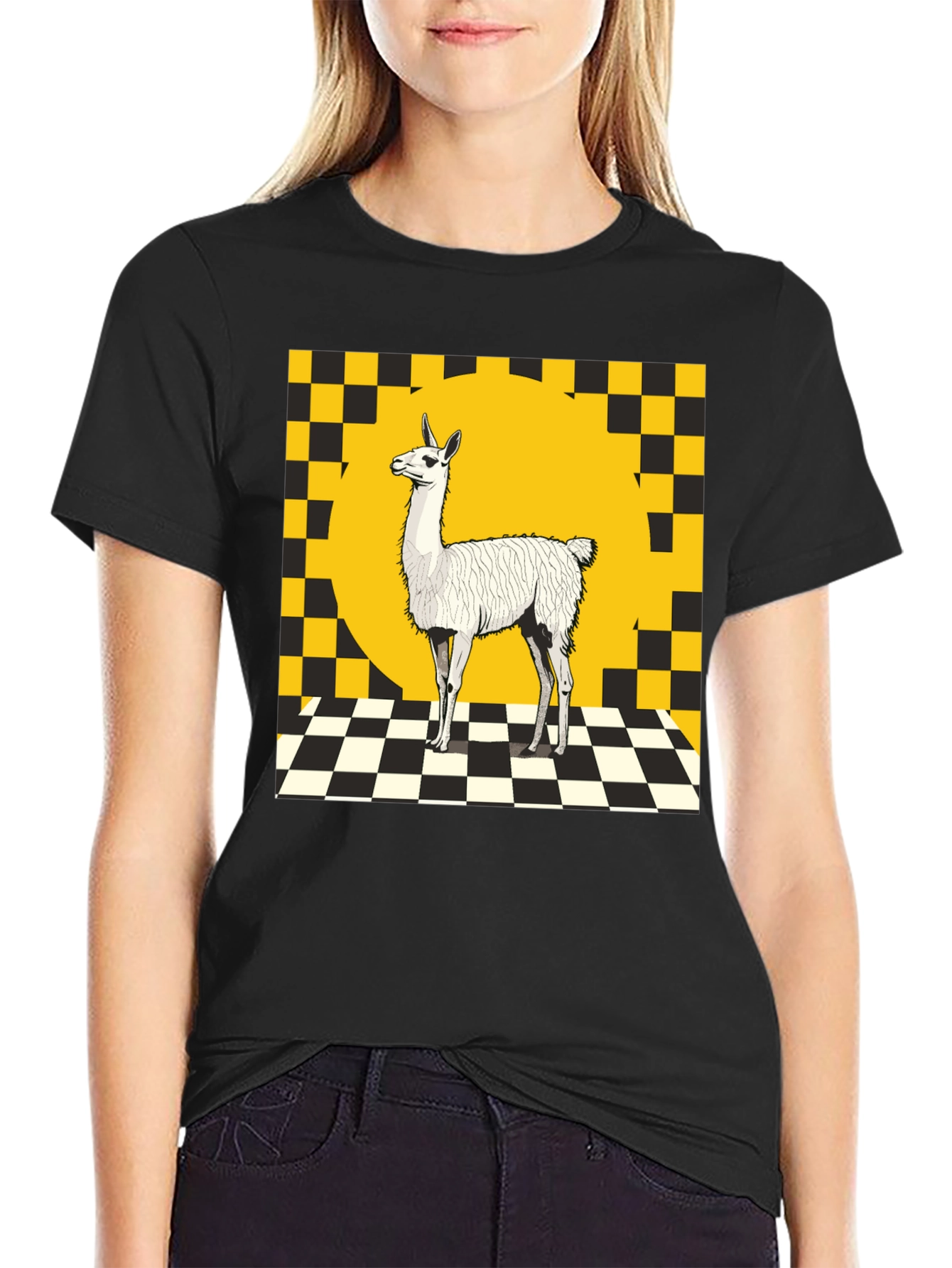 Llama Graphic Tee - Checkerboard Style