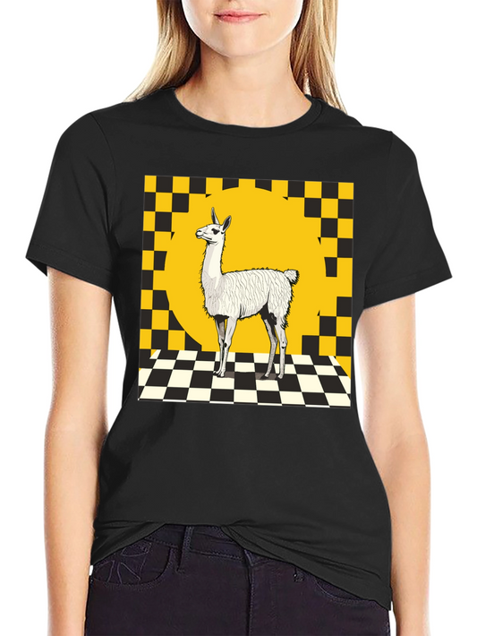 Llama Graphic Tee - Checkerboard Style
