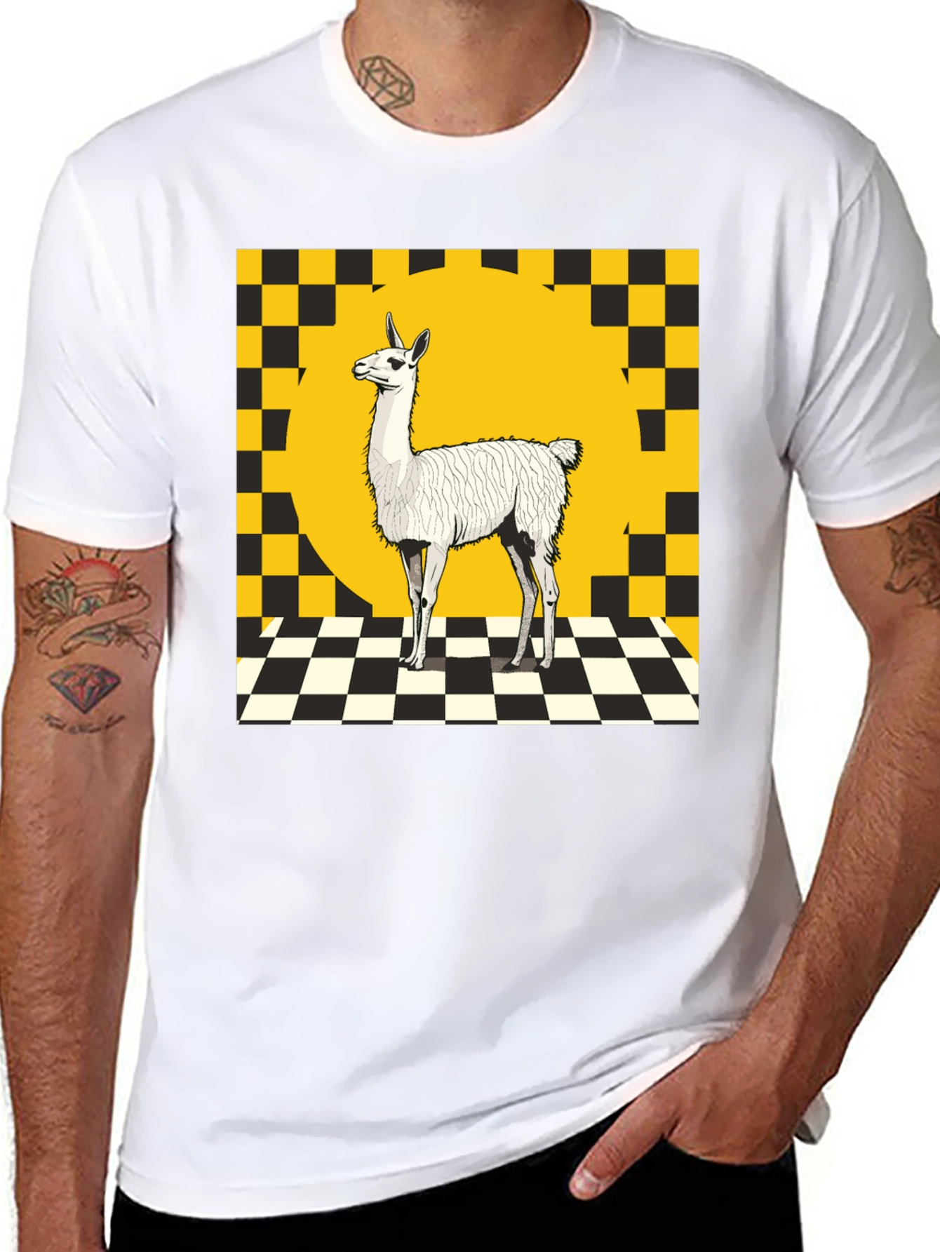 Llama Graphic Tee - Checkerboard Style