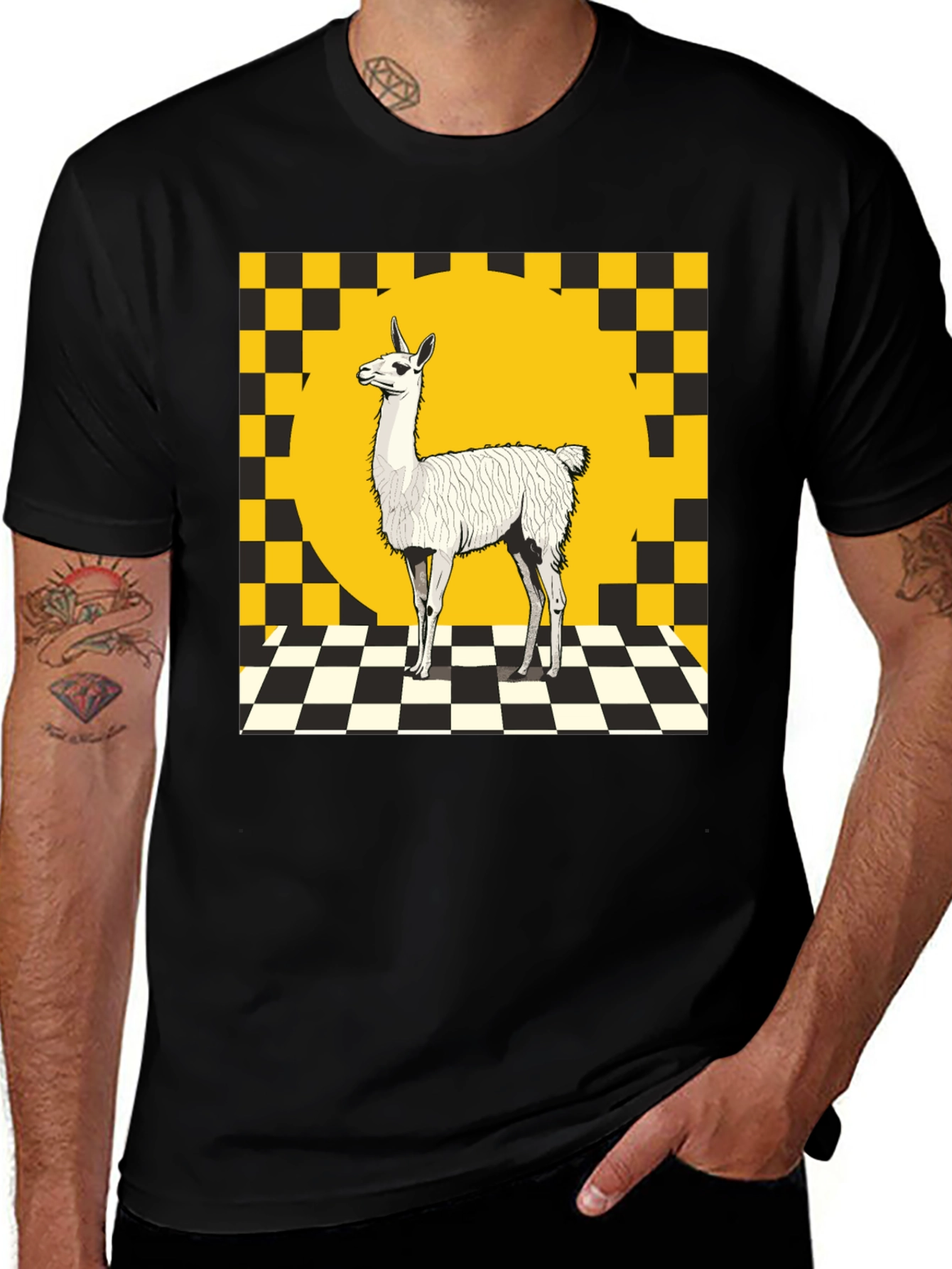 Llama Graphic Tee - Checkerboard Style