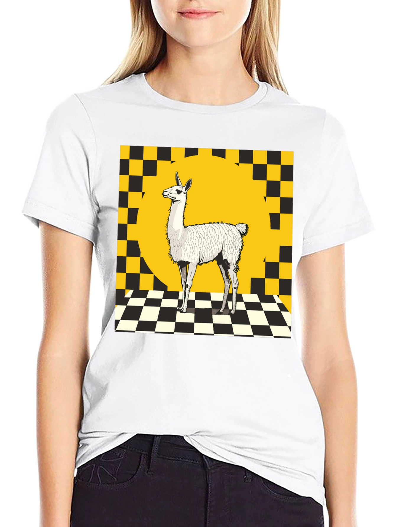 Llama Graphic Tee - Checkerboard Style