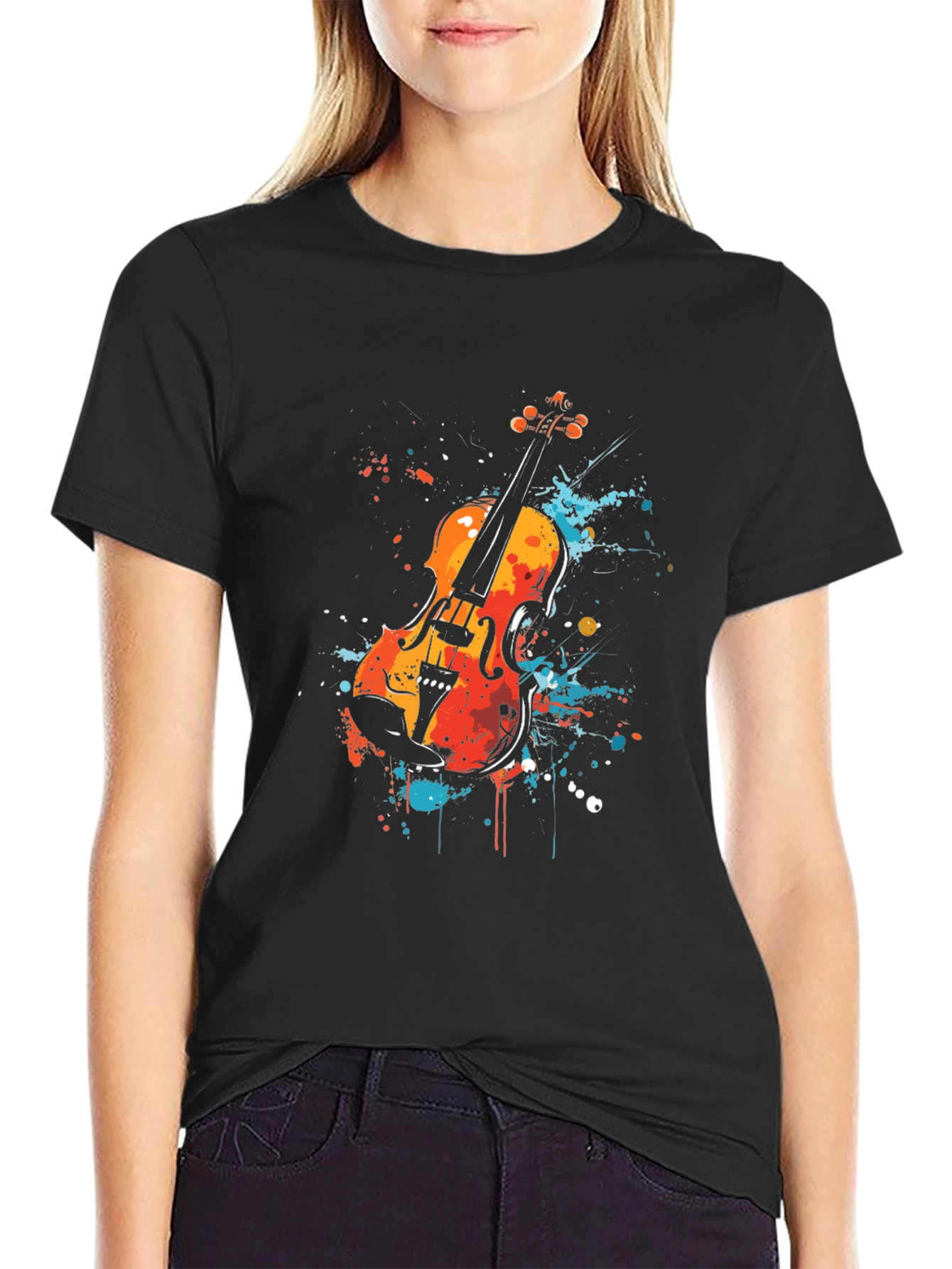 Abstract Violin Graphic Tee - Stylish Musician T-Shirt