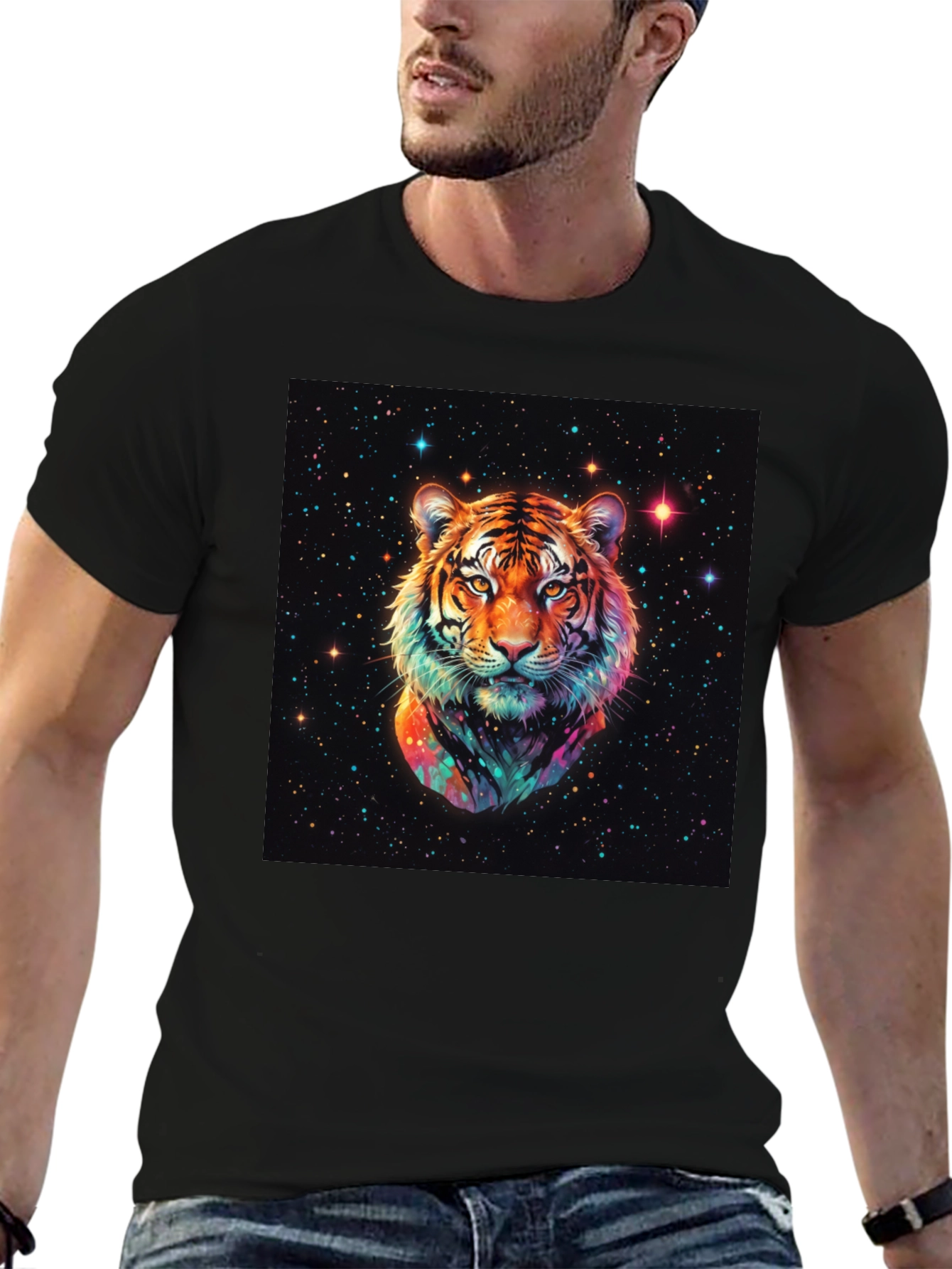 Cosmic Tiger Graphic T-Shirt - Black