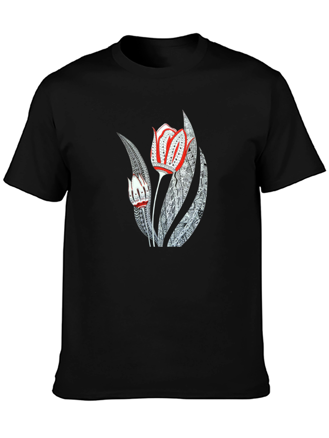 Artistic Floral Graphic Print Black Tee