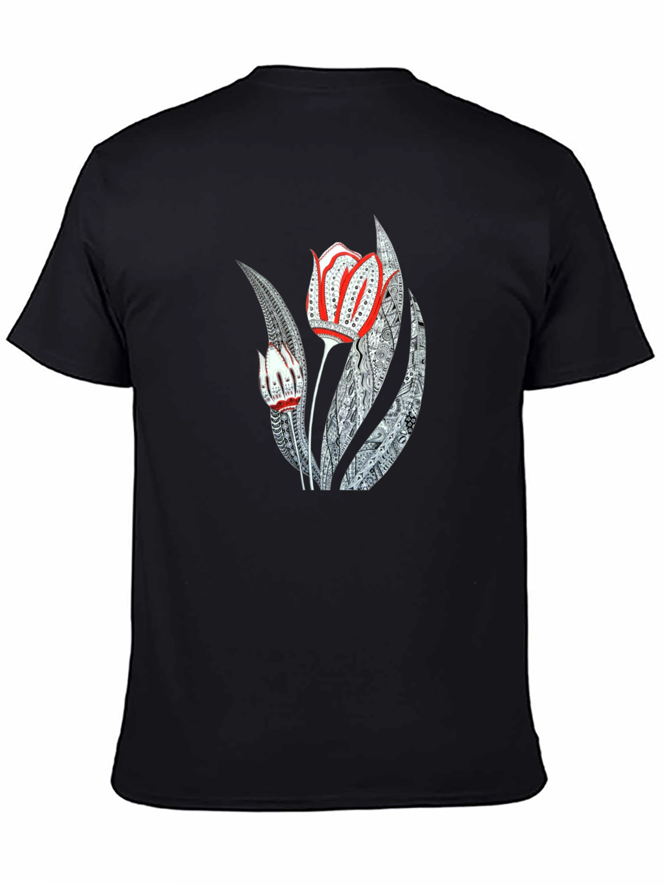 Artistic Floral Graphic Print Black Tee