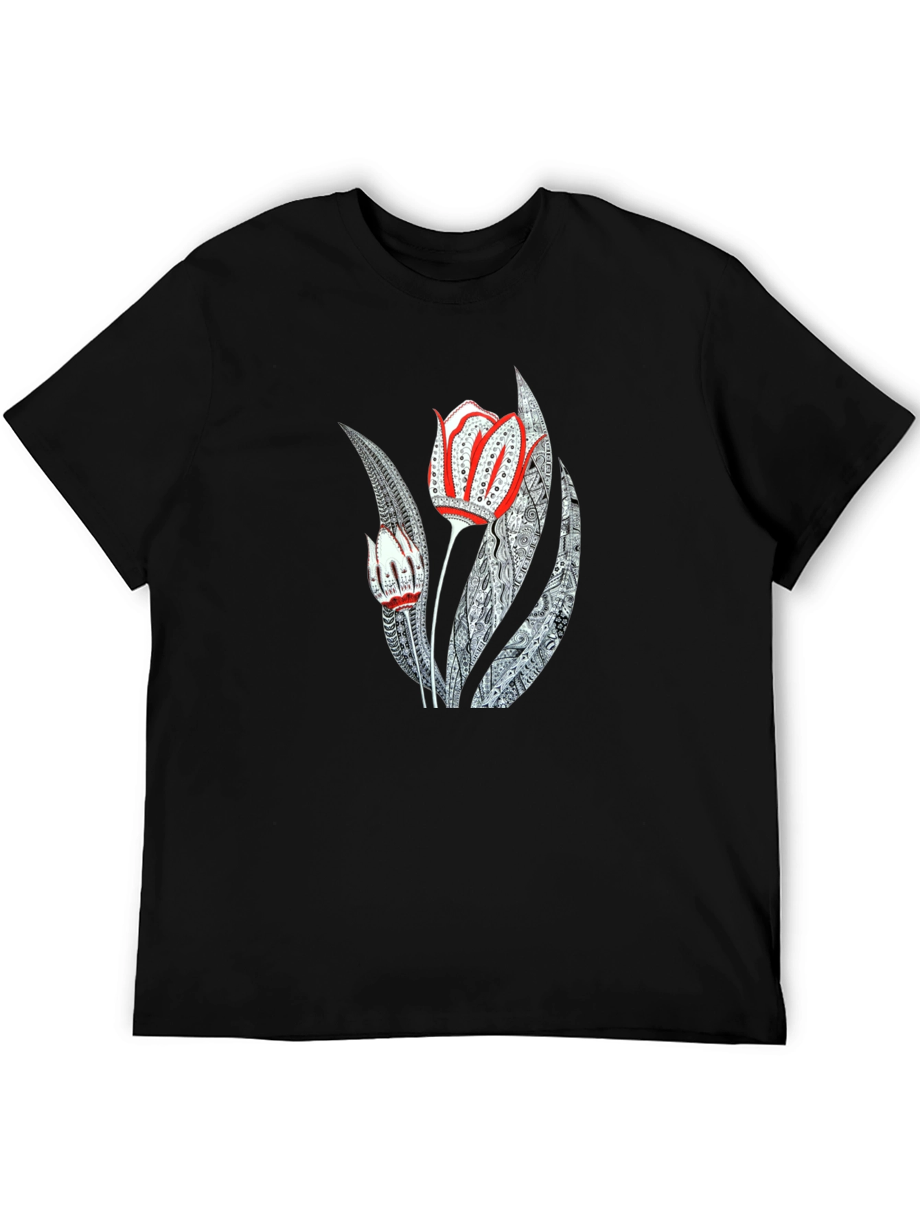 Artistic Floral Graphic Print Black Tee