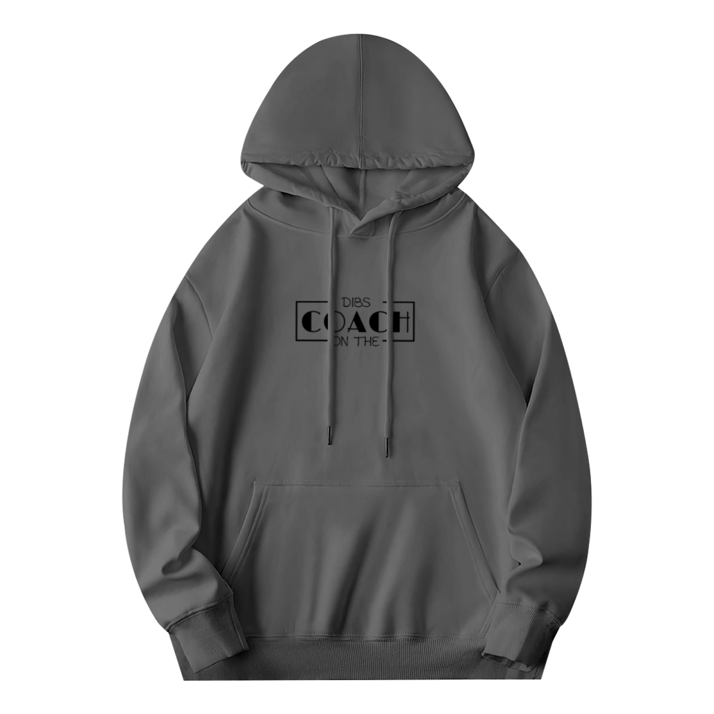 Dibs On The Coach Box Text Dark Grey Hoodie, Soft Coach Fan Relax Fit Hoodie