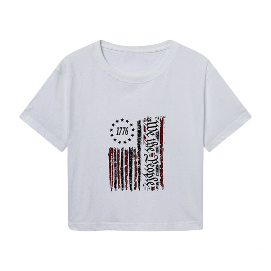 We The People 1776 Vintage American Flag Graphic Crop Top