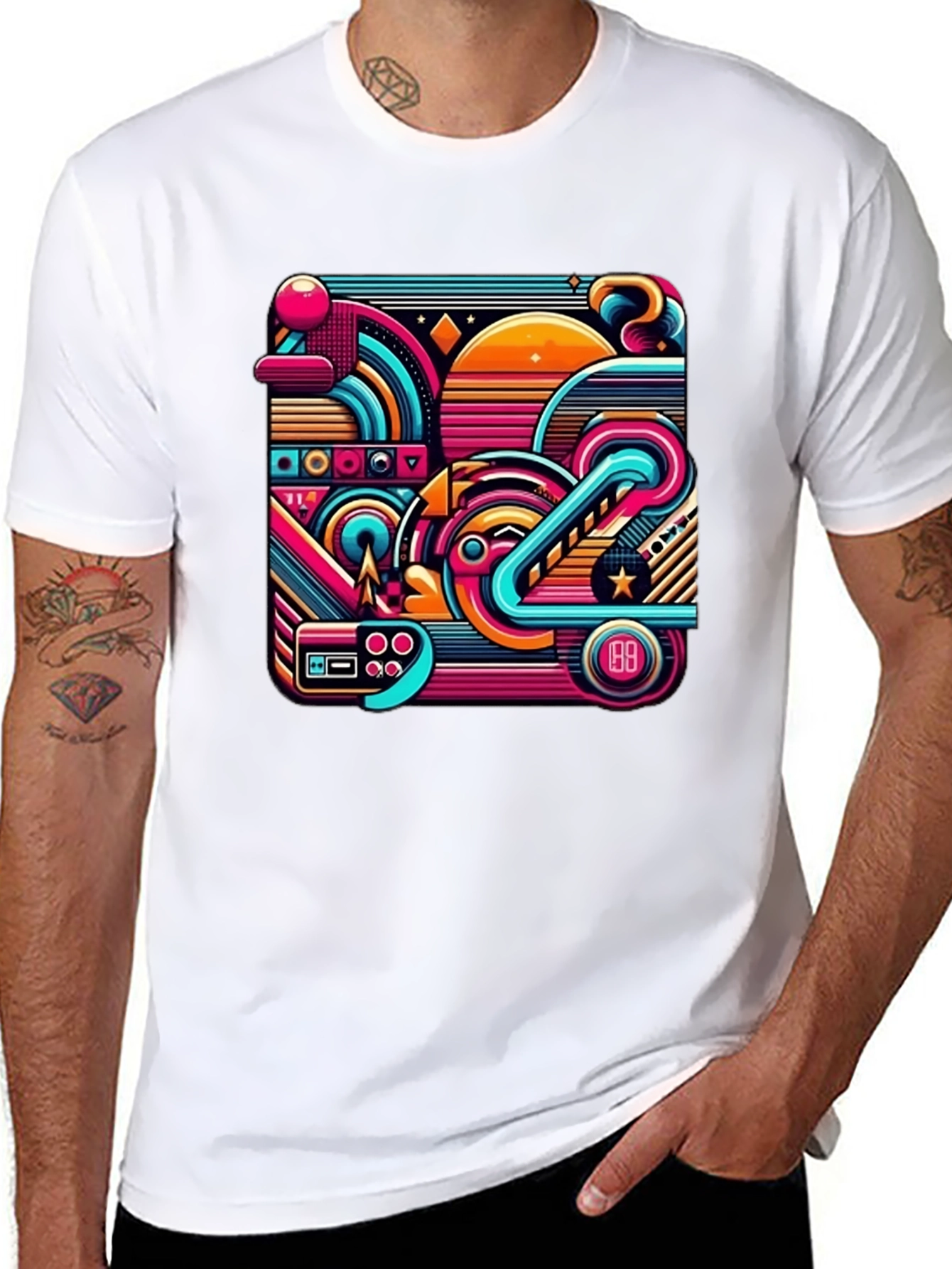 Retro Gaming Abstract Art Black T-Shirt