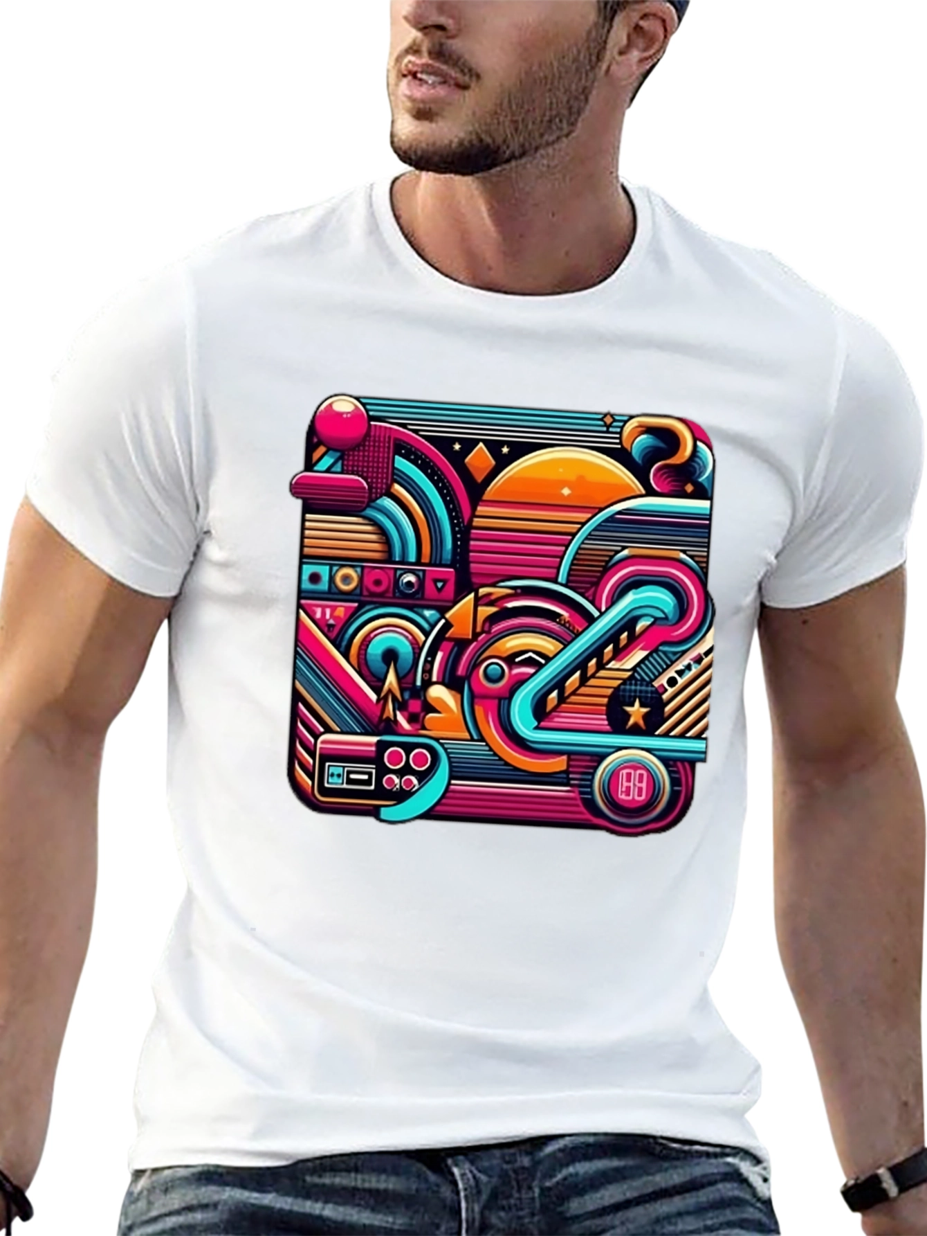Retro Gaming Abstract Art Black T-Shirt