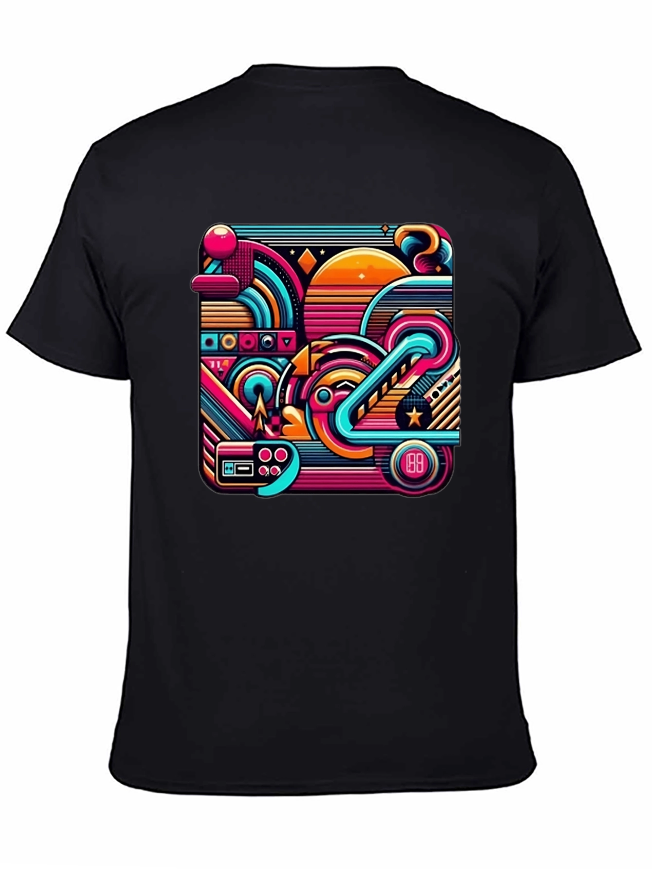 Retro Gaming Abstract Art Black T-Shirt
